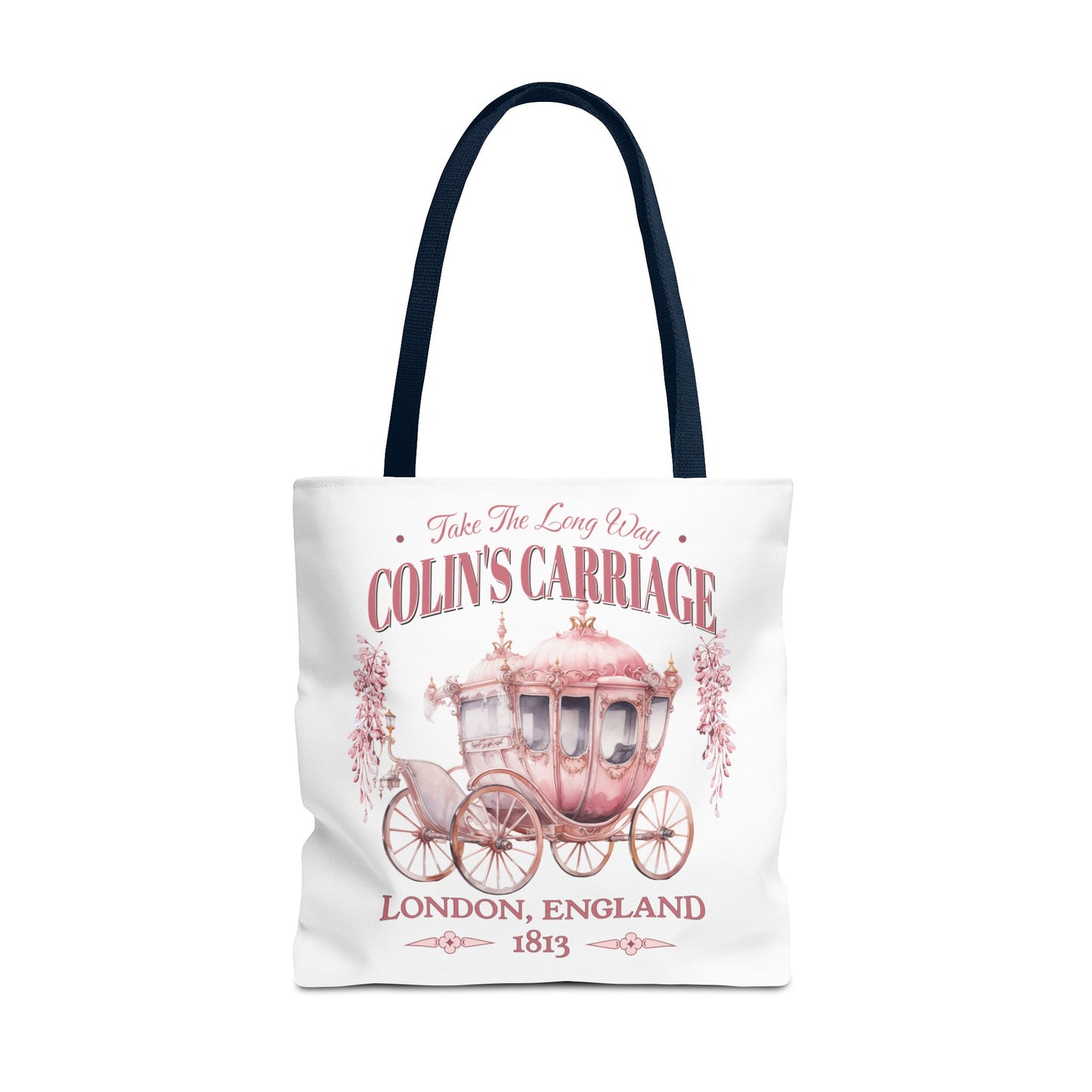Colins Carriage Club Tote Bag Regency England Ton Society Gift For Book Lover Fan Historical Drama Penelope Romance Reader Bookclub Gift Bags Printify 18" × 18'' Navy