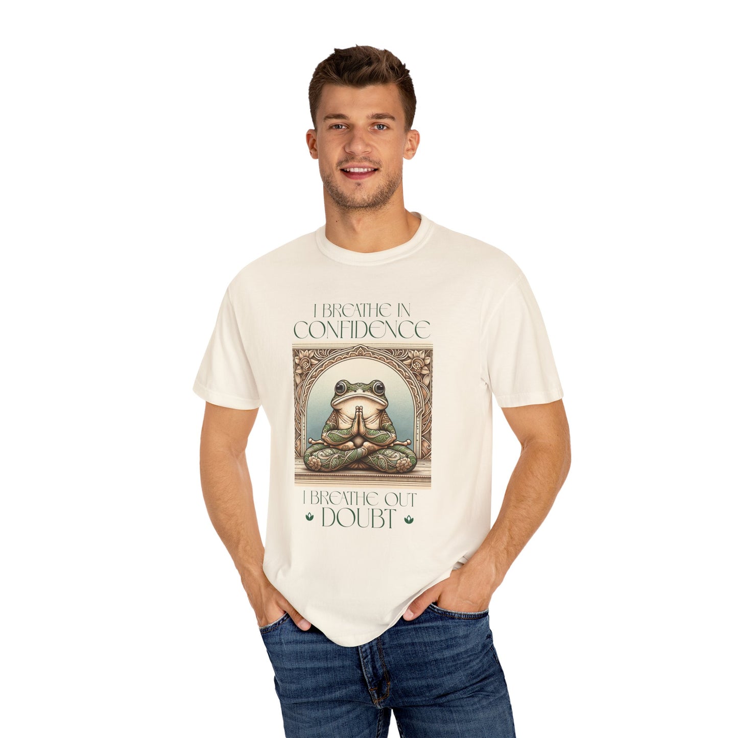 Yoga Frog Breath in Confidence Green Unisex T-Shirt, Casual Wear, Highlander Fan Gift, Comfortable Graphic Tee T-Shirt Printify