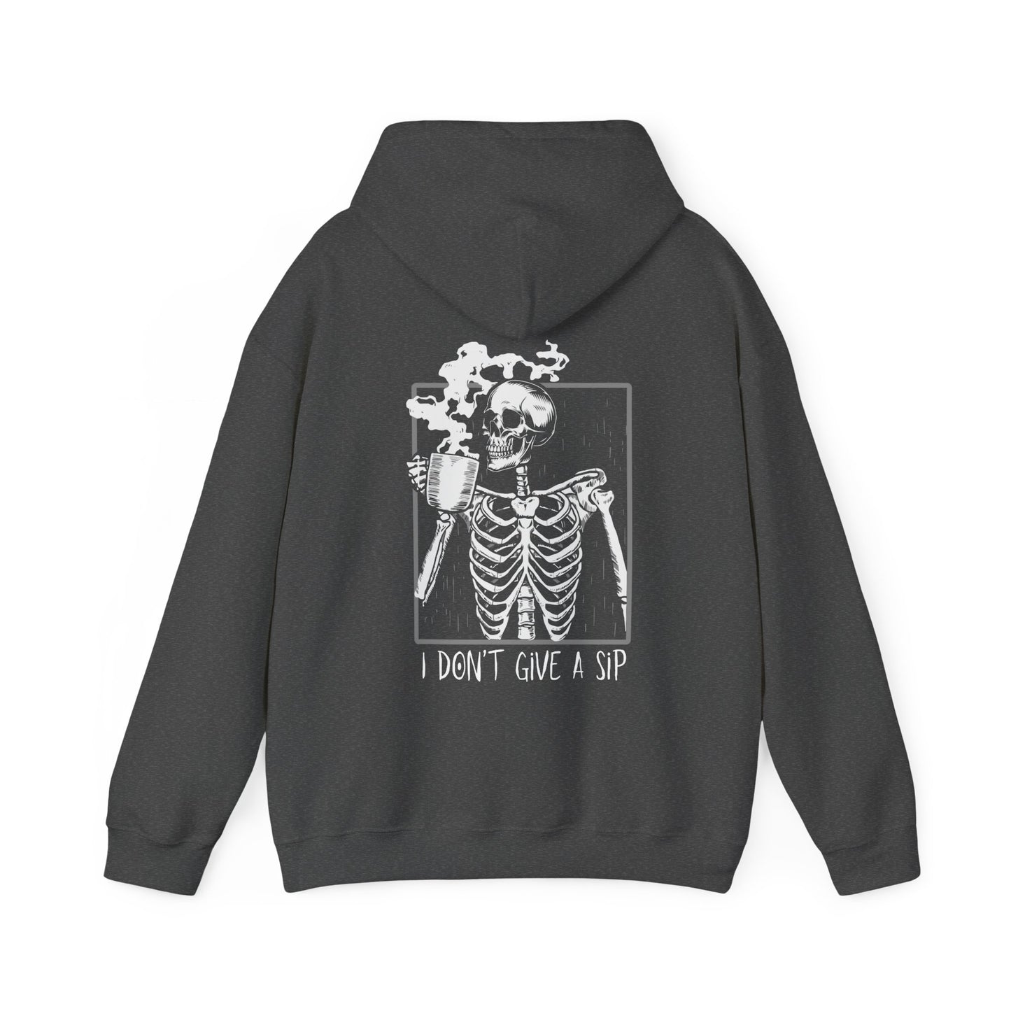 Halloween Skeleton Hoodie, Funny Coffee Drinking Skeleton, Spooky Season Sweater, Trick or Treating Shirt, Warm Halloween Party Hoodie Hoodie Printify