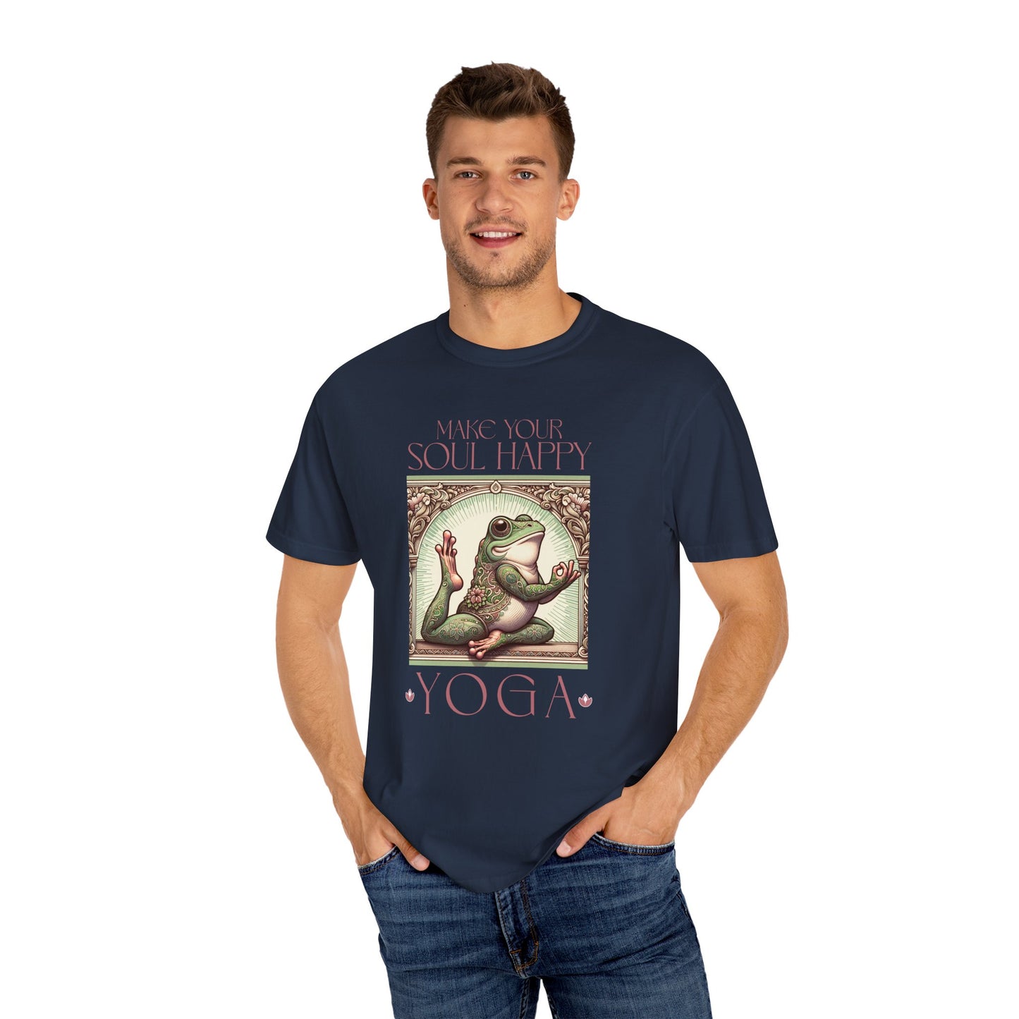 Yoga Frog Make Your Soul Happy Pink Unisex T-Shirt, Casual Wear, Highlander Fan Gift, Comfortable Graphic Tee