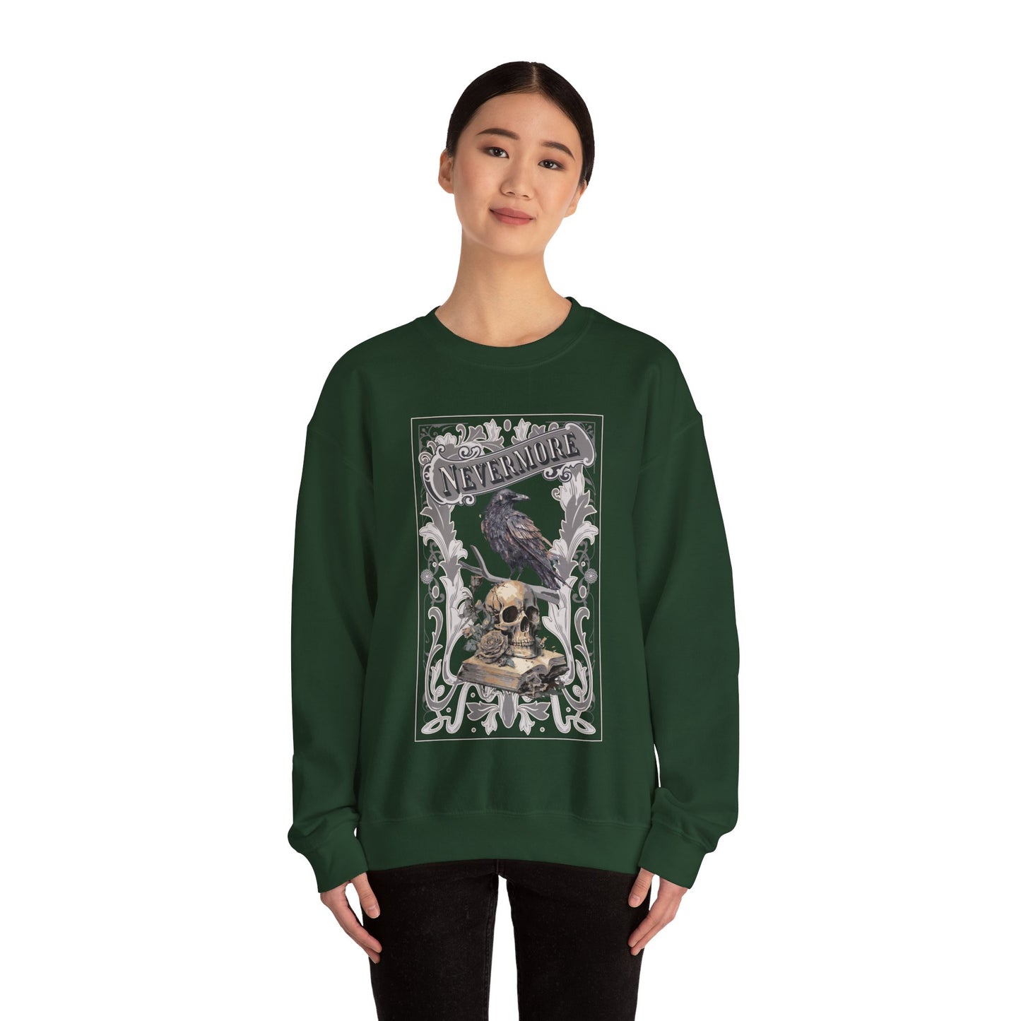 Edgar Allan Poe, Nevermore The Raven Sweatshirt, Book Lover, Halloween, Haunting Gothic Gift, Light, Dark Academia, Horror Movie Sweater Sweatshirt Printify