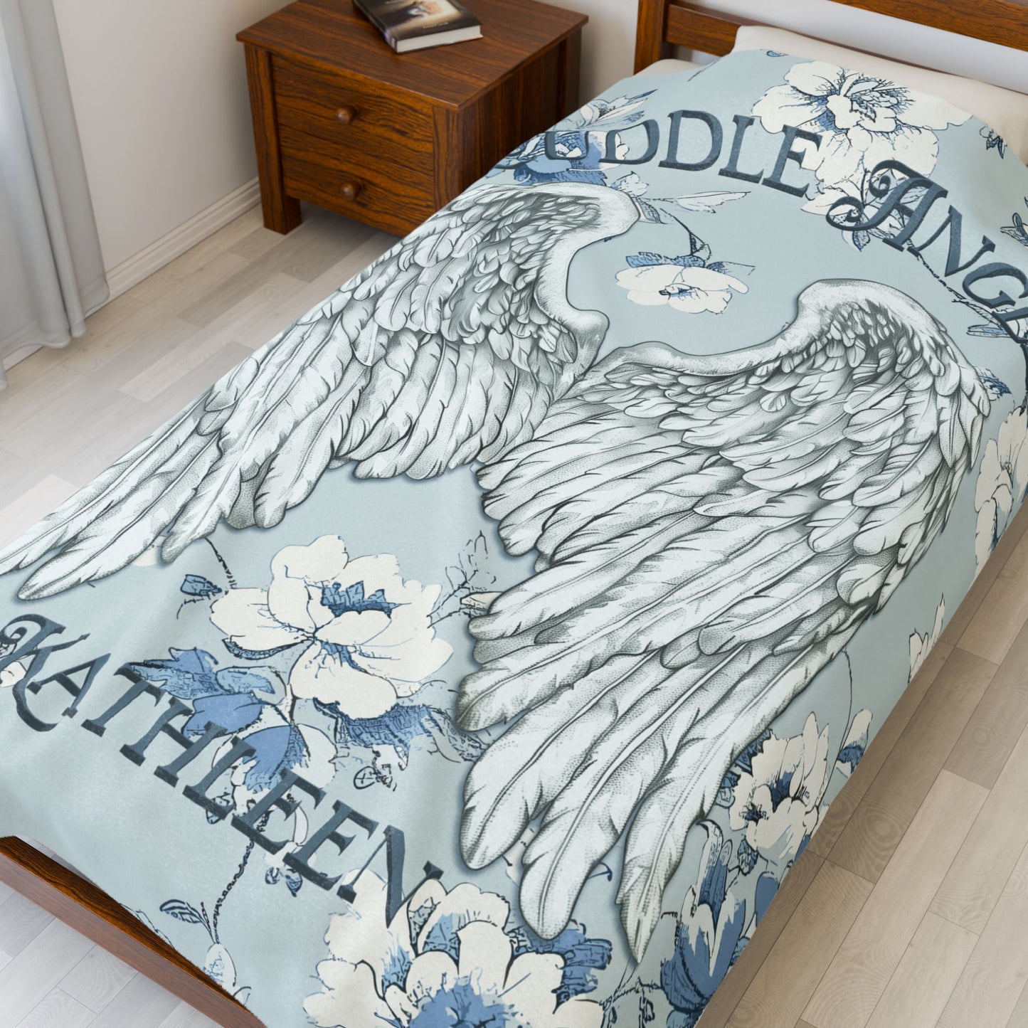 Custom Angel Wings Cuddle Plush Blanket Cozy Throw for Spiritual Gift for Birthday Christmas Gift for Mom or Best Girl Friends Angelic Love All Over Prints Printify