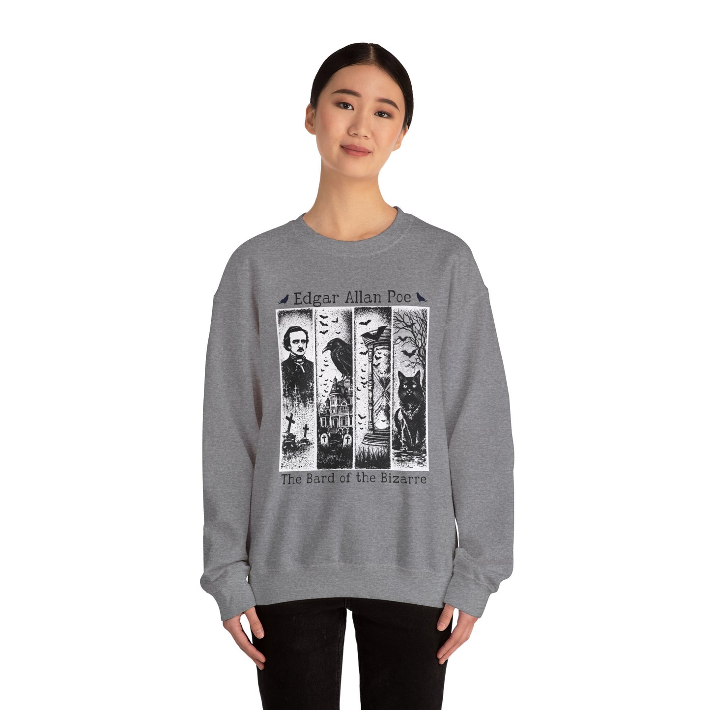 Edgar Allan Poe Sweatshirt The Raven Nevermore Gothic Horror Sweater Dark Academia Macabre Halloween Gift for Book Lovers Birthday Christmas