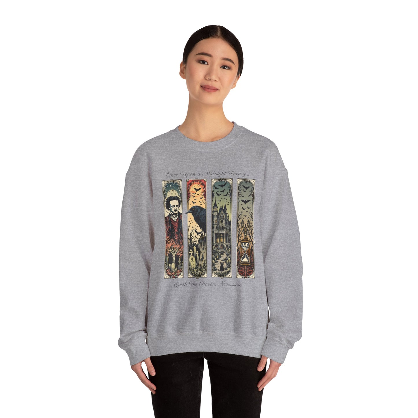 Edgar Allan Poe Sweatshirt The Raven Nevermore Gothic Horror Sweater Dark Academia Macabre Halloween Gift for Book Lovers Birthday Christmas