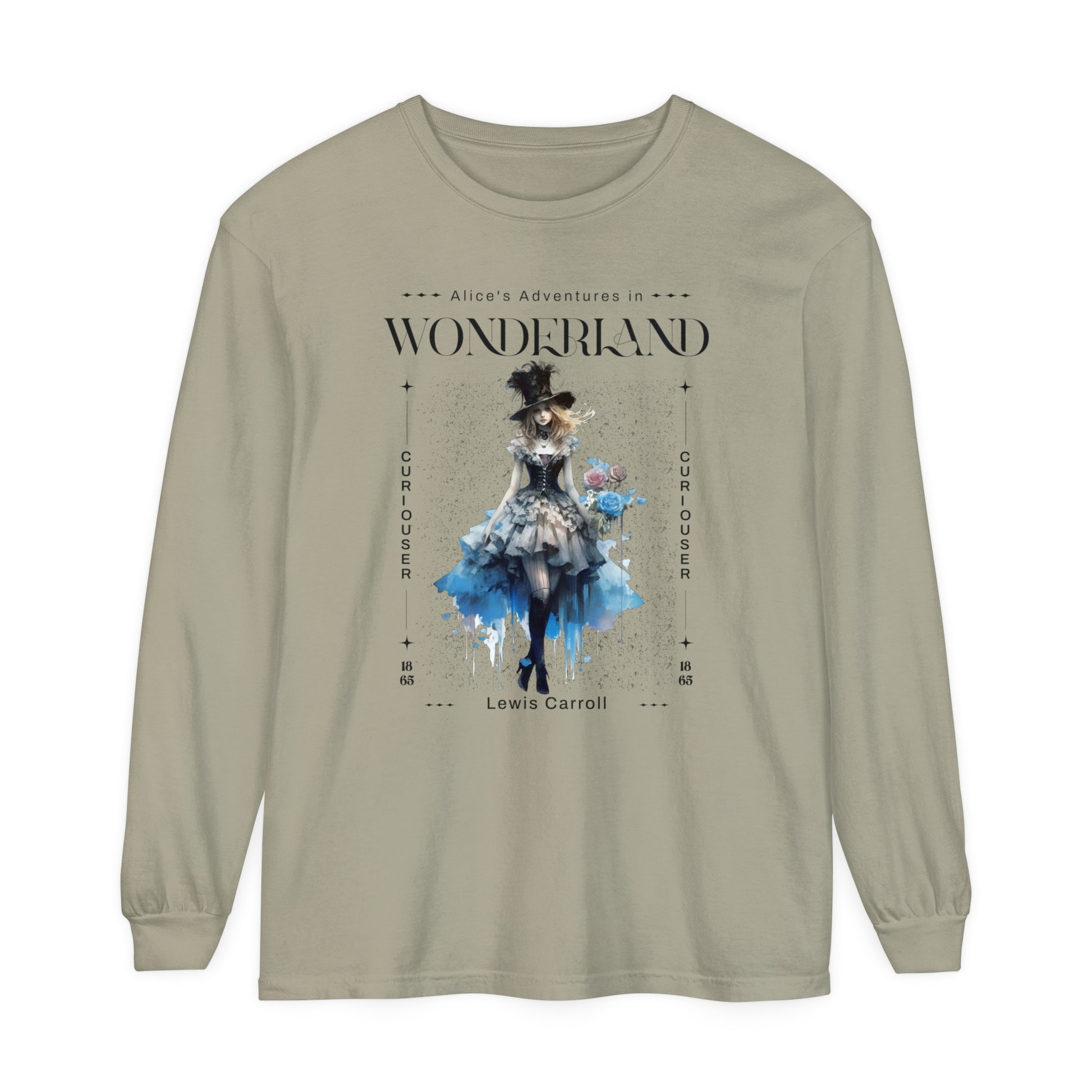Alice In Wonderland Long Sleeve Shirt, Lewis Carroll Whimsigoth Streetwear Academia TShirt, Mad Hatter's Tea Party Tee Bookish Booktok Gift Long-sleeve Printify Sandstone S