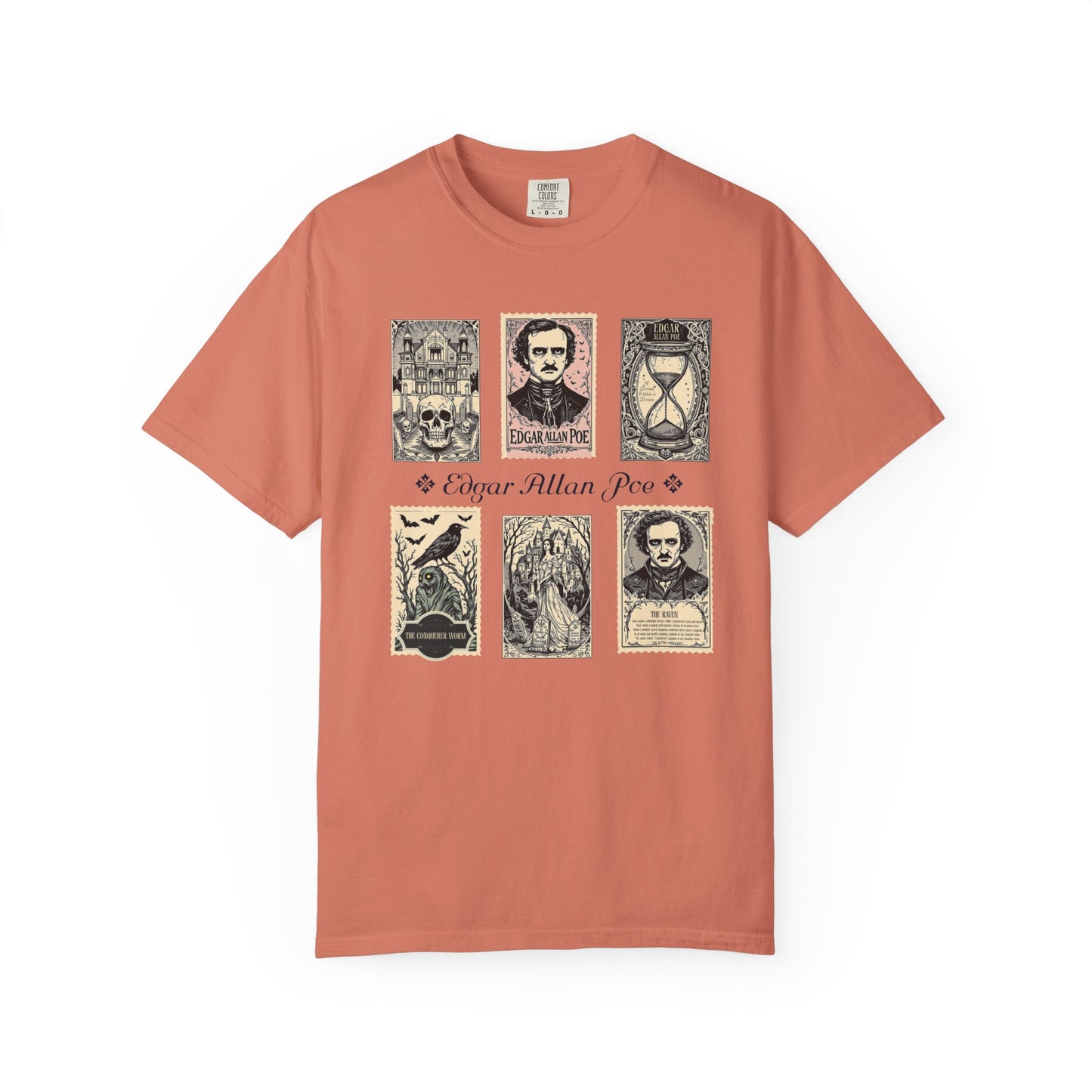 Edgar Allan Poe T-Shirt Gothic Graphic Tee The Raven Nevermore Quote Horror Literature Shirt Dark Academia Aesthetic Halloween Party Gift T-Shirt Printify Terracotta S