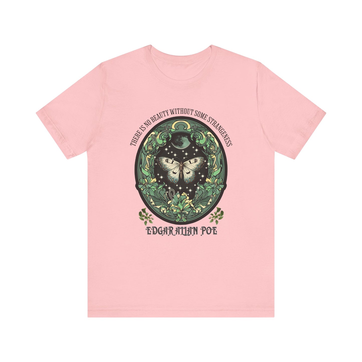 Edgar Allan Poe, Fairycore Night Garden T-Shirt, Book Lover Tee, Haunting Gothic Gift, Light, Dark Academia, Literary Poetry Bookclub Shirt T-Shirt Printify Pink S