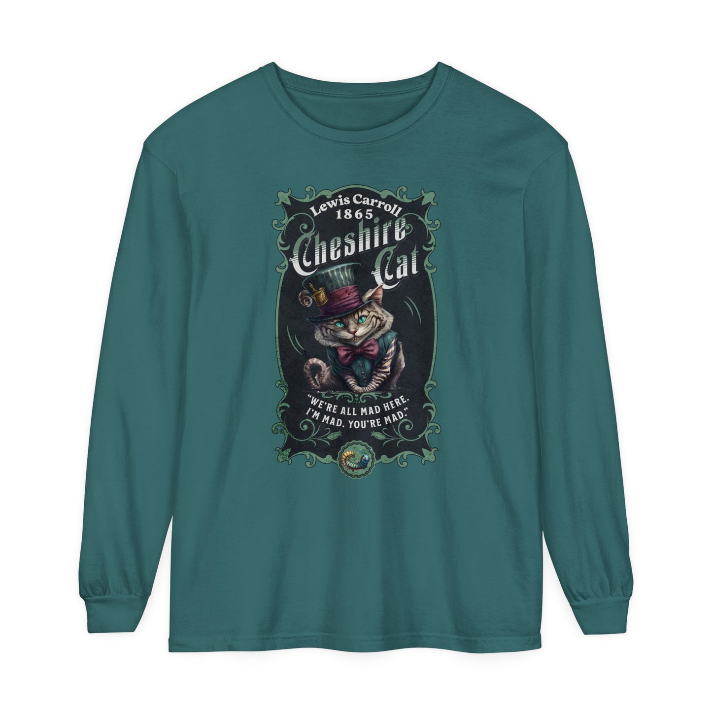 Cheshire Cat Long Sleeve Shirt, Alice in Wonderland, Lewis Carroll Dark Academia TShirt Mad Hatter Tea Party Bookish Book Lover Booktok Gift Long-sleeve Printify Blue Spruce S