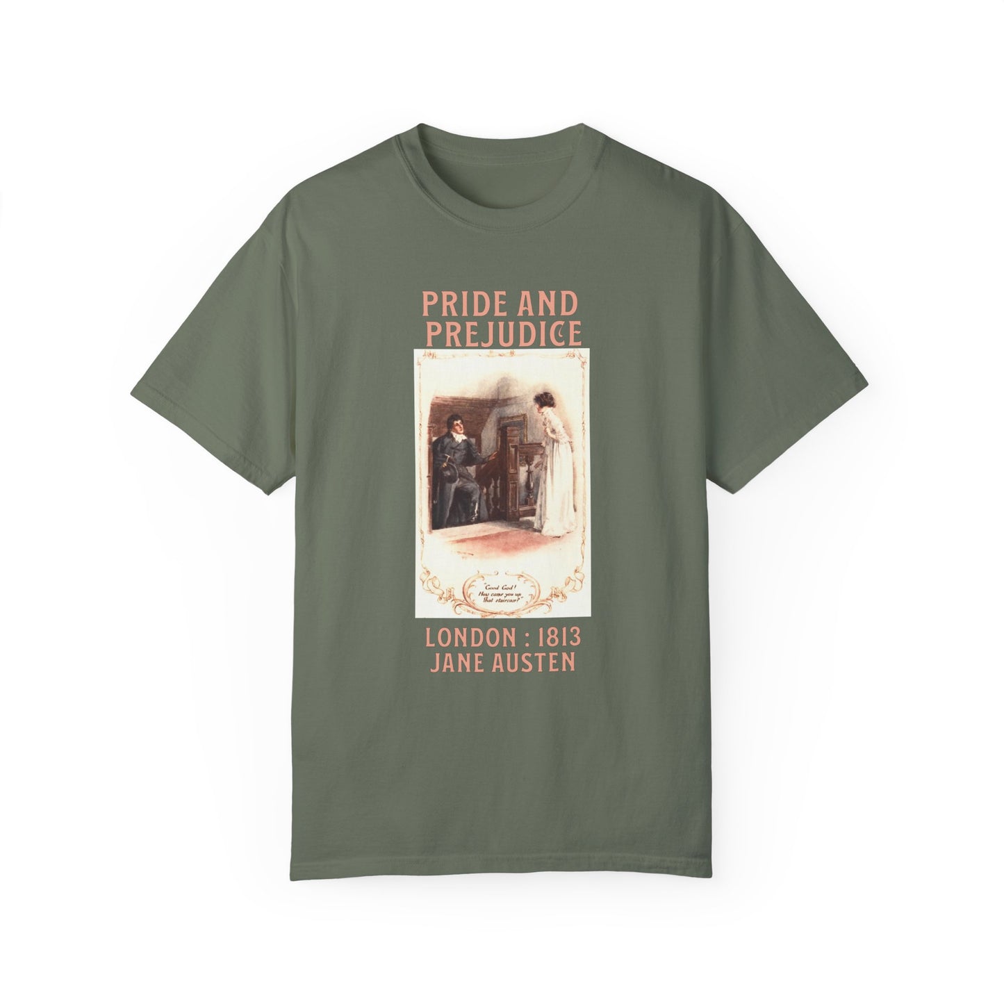 Jane Austen Comfort Colors TShirt, Pride & Prejudice Historical Romance, Bookish Literary Jane Austen Fan Art, Gift for Her Bookclub Tee T-Shirt Printify Moss S