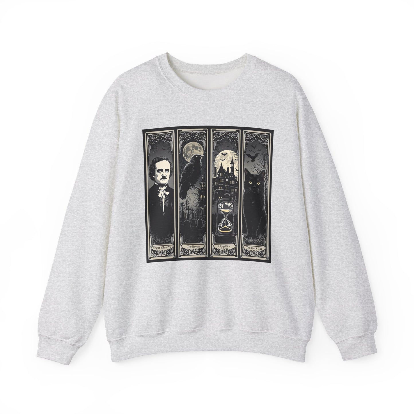 Edgar Allan Poe Sweatshirt The Raven Nevermore Gothic Horror Sweater Dark Academia Macabre Halloween Gift for Book Lovers Birthday Christmas Sweatshirt Printify Ash S