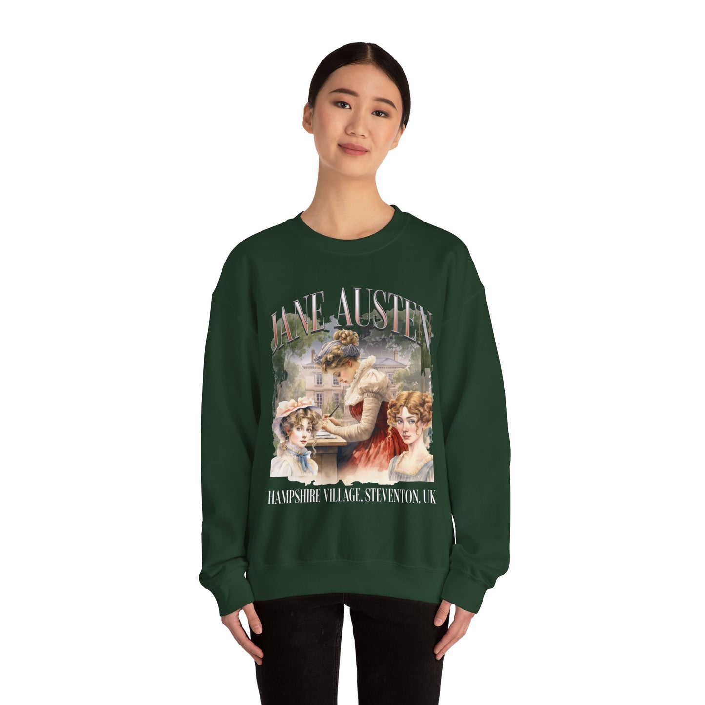 Retro Jane Austen Unisex Heavy Blend™ Crewneck Sweatshirt Sweatshirt Printify