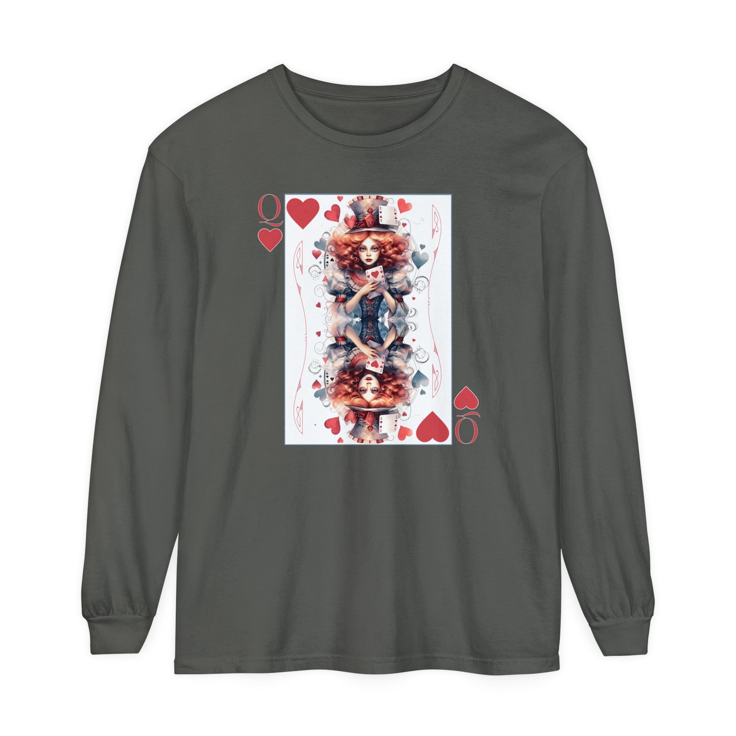 Queen of Hearts Long Sleeve Shirt Alice In Wonderland Lewis Carroll Whimsigoth Academia TShirt Mad Hatter Tea Party Tee Bookish Booktok Gift Long-sleeve Printify Pepper S