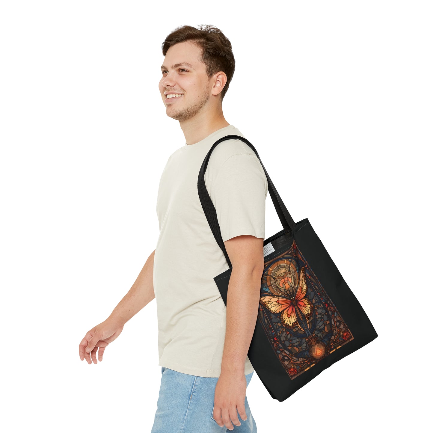 Stained Glass Butterfly Tote Bag, Pretty Tarot Card Shoulder Bag, Book, Library, Grocery, Travel Bag, Dark Academia, Bookish Bookclub Gift, Bags Printify