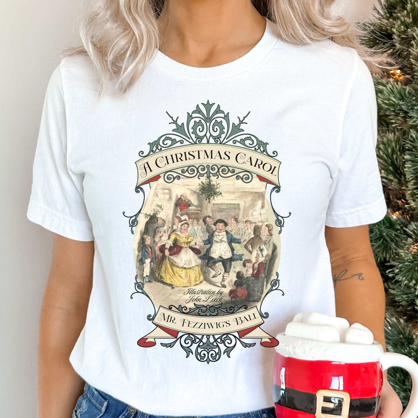 A Christmas Carol TShirt, Vintage Charles Dickens Victorian, Scrooge Fezziwig's Ball, Holiday Tradition X-Mas Movie T-shirt Bookish Christmas T-Shirt Printify