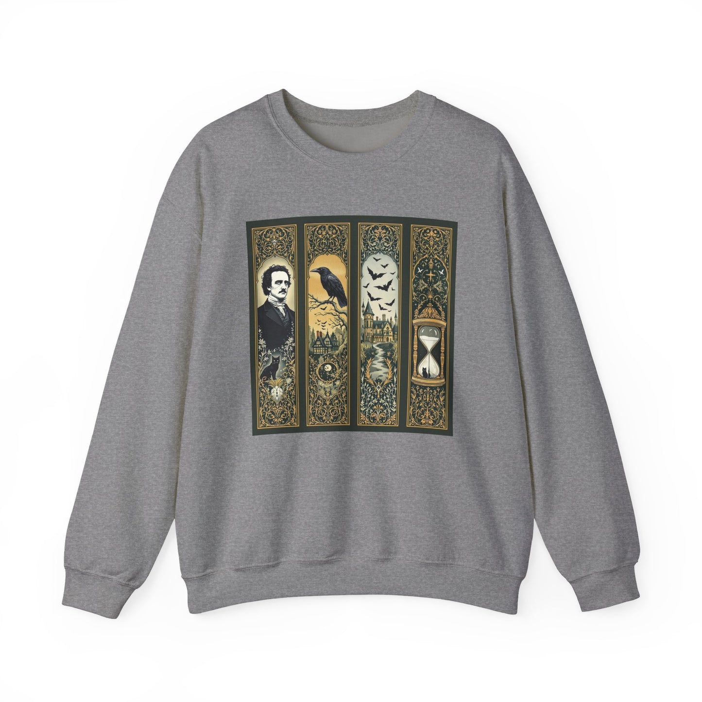 Edgar Allan Poe Sweatshirt The Raven Nevermore Gothic Horror Sweater Dark Academia Macabre Halloween Gift for Book Lovers Birthday Christmas Sweatshirt Printify Graphite Heather S