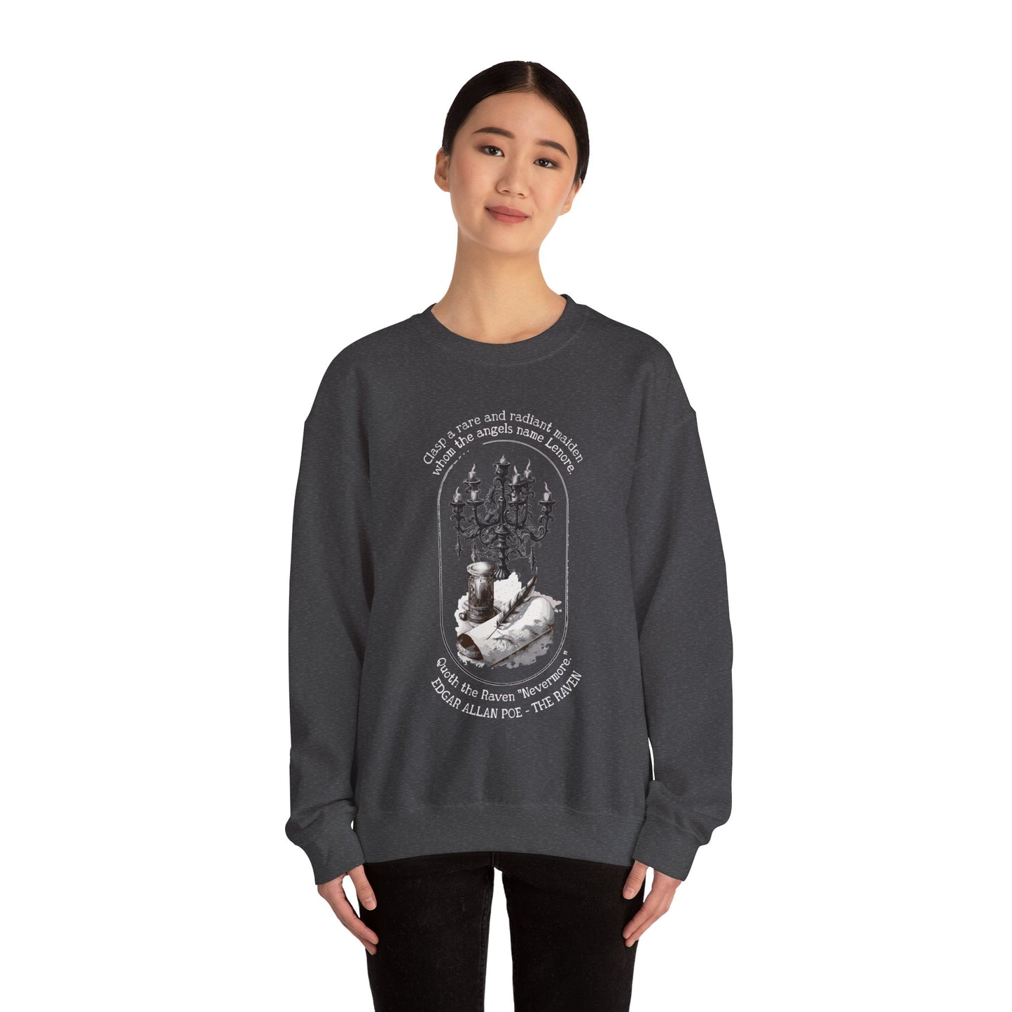 Edgar Allan Poe, Nevermore The Raven Sweatshirt, Book Lover, Halloween, Haunting Gothic Gift, Light, Dark Academia, Horror Movie Sweater Sweatshirt Printify