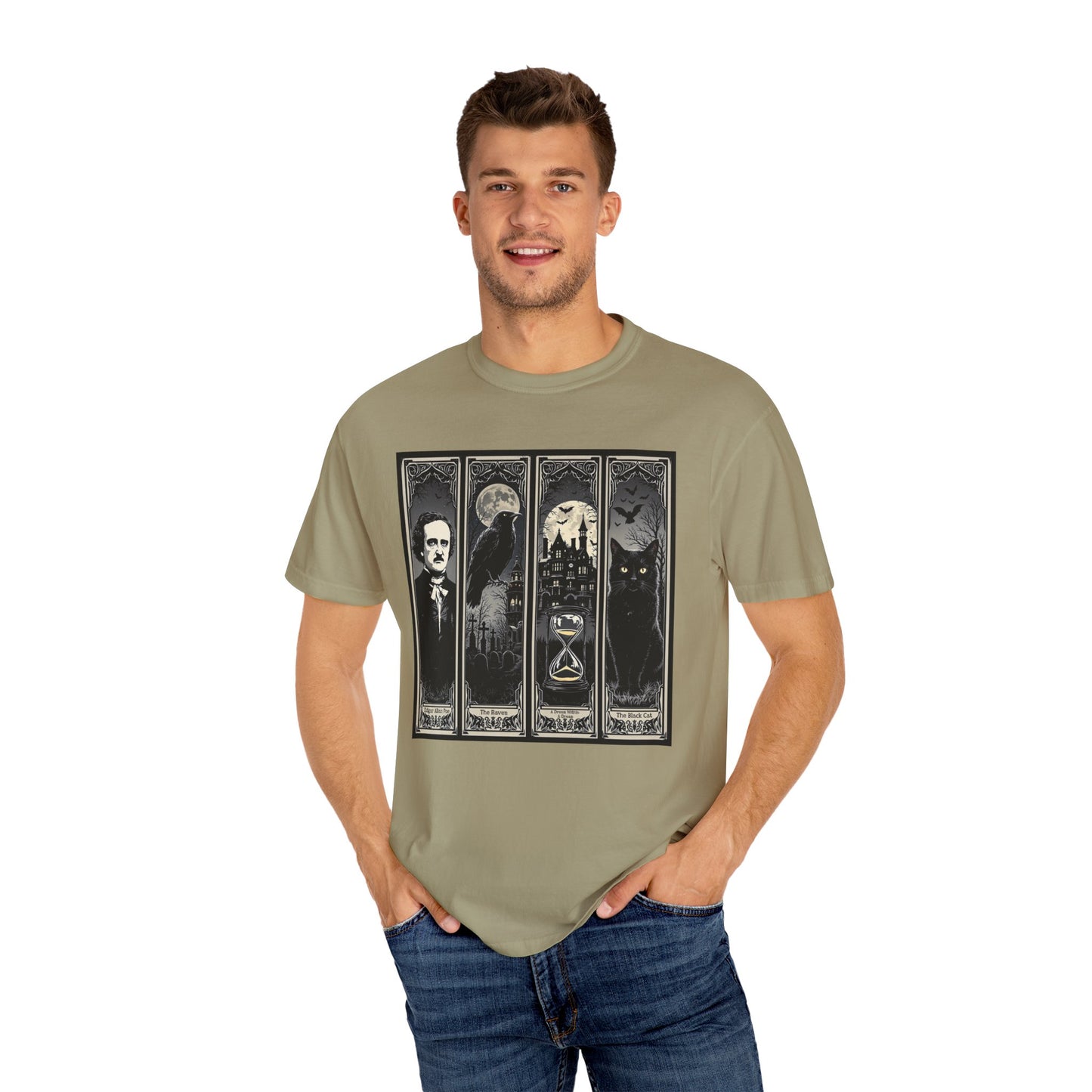 Edgar Allan Poe T-Shirt Gothic Graphic Tee The Raven Nevermore Quote Horror Literature Shirt Dark Academia Aesthetic Halloween Party Gift