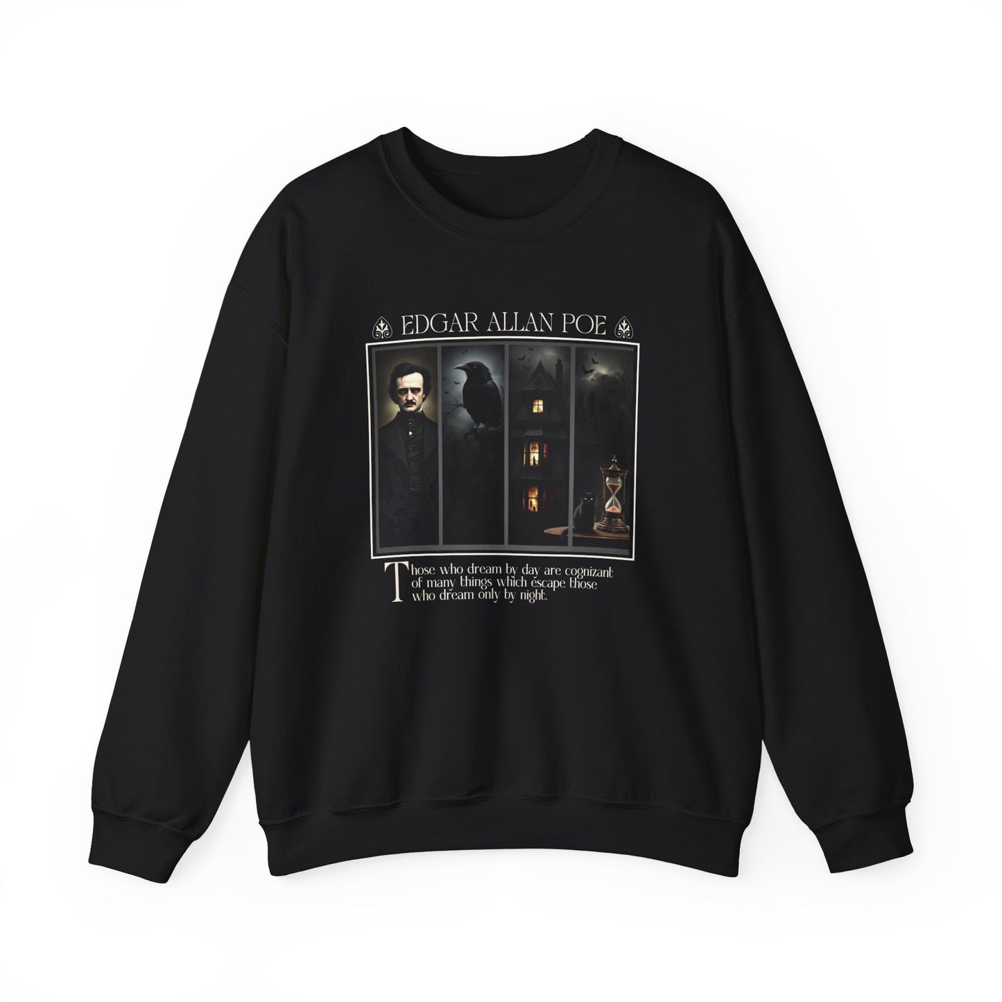 Edgar Allan Poe Sweatshirt The Raven Nevermore Gothic Horror Sweater Dark Academia Macabre Halloween Gift for Book Lovers Birthday Christmas Sweatshirt Printify Black S