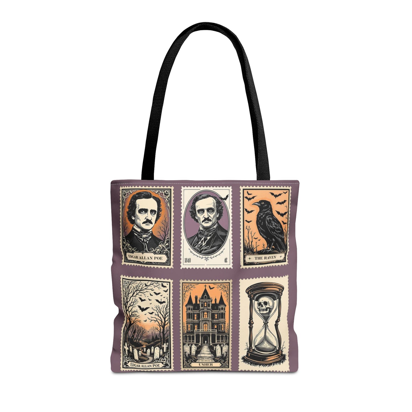 Edgar Allan Poe Tote Bag Gothic Literary Gift for Book Lover Dark Academia Macabre Accessory Halloween Tote Fall School Bag for Poetember Bags Printify 16" × 16'' Black