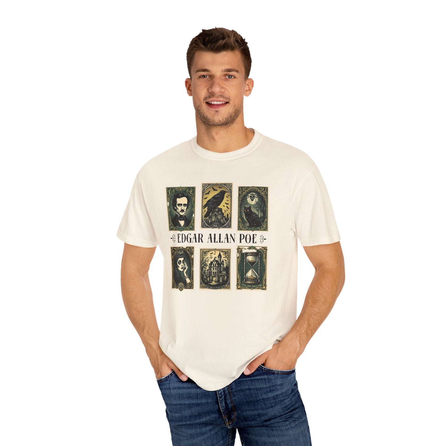 Edgar Allan Poe T-Shirt Gothic Graphic Tee The Raven Nevermore Quote Horror Literature Shirt Dark Academia Aesthetic Halloween Party Gift T-Shirt Printify