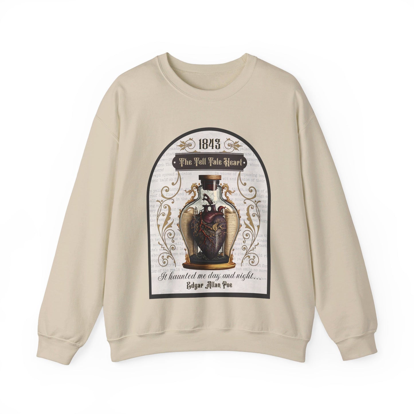 Edgar Allan Poe, The Tell Tale Heart Sweatshirt, Book Lover, Halloween, Haunting Gothic Gift, Light, Dark Academia, Horror Movie Sweater Sweatshirt Printify S Sand