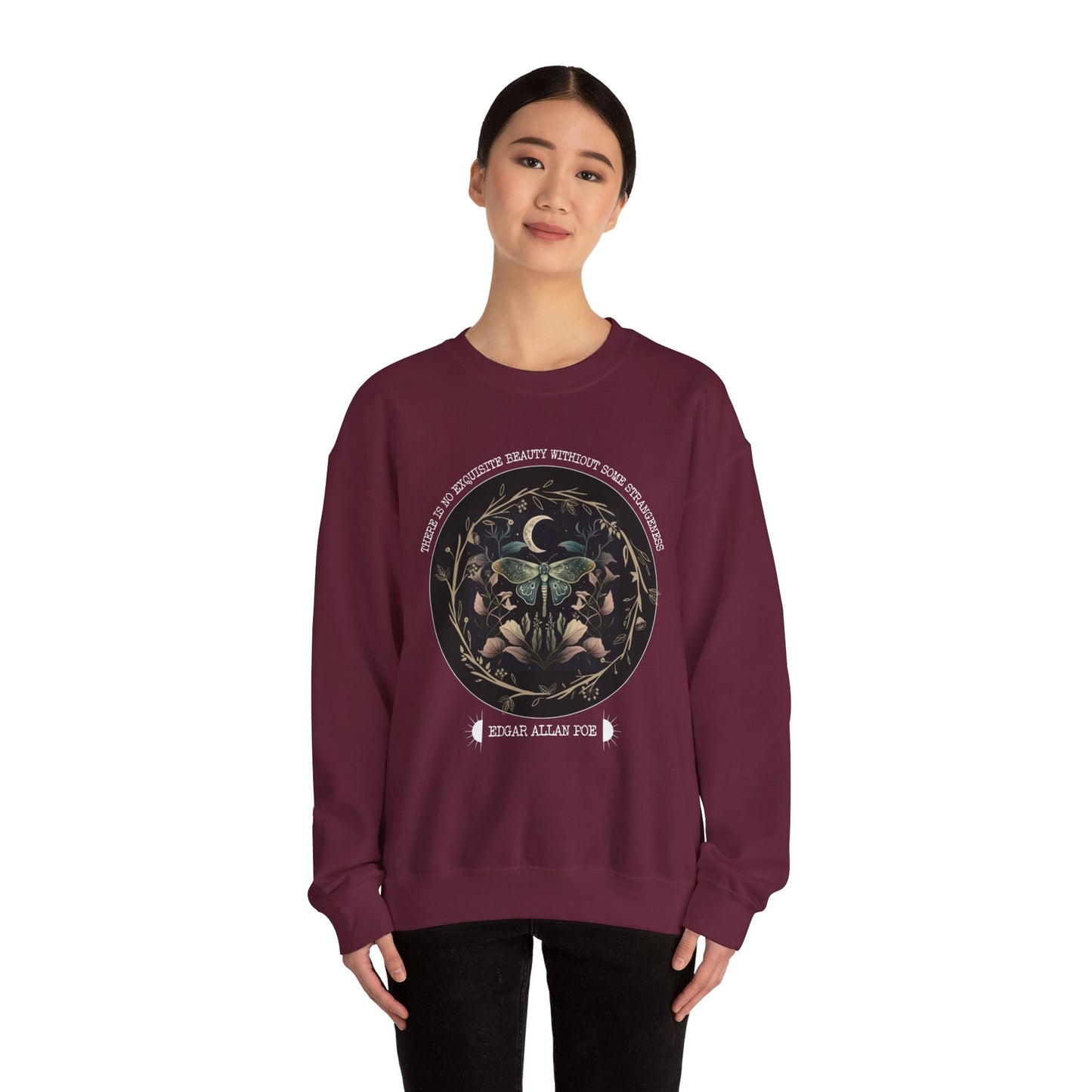 Edgar Allan Poe, Fairycore Night Garden Sweatshirt, Book Lover, Haunting Gothic Botanical Gift, Light, Dark Academia, Literature Sweater Sweatshirt Printify