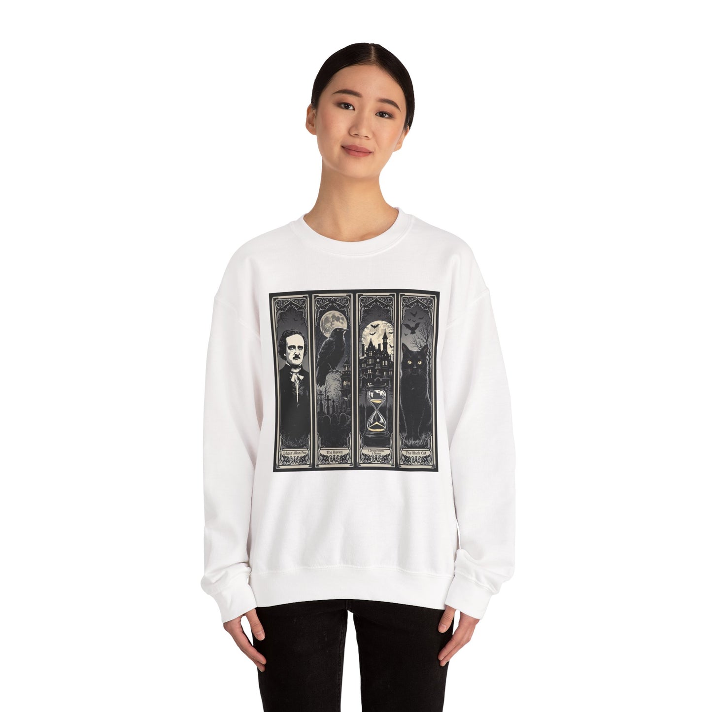 Edgar Allan Poe Sweatshirt The Raven Nevermore Gothic Horror Sweater Dark Academia Macabre Halloween Gift for Book Lovers Birthday Christmas Sweatshirt Printify