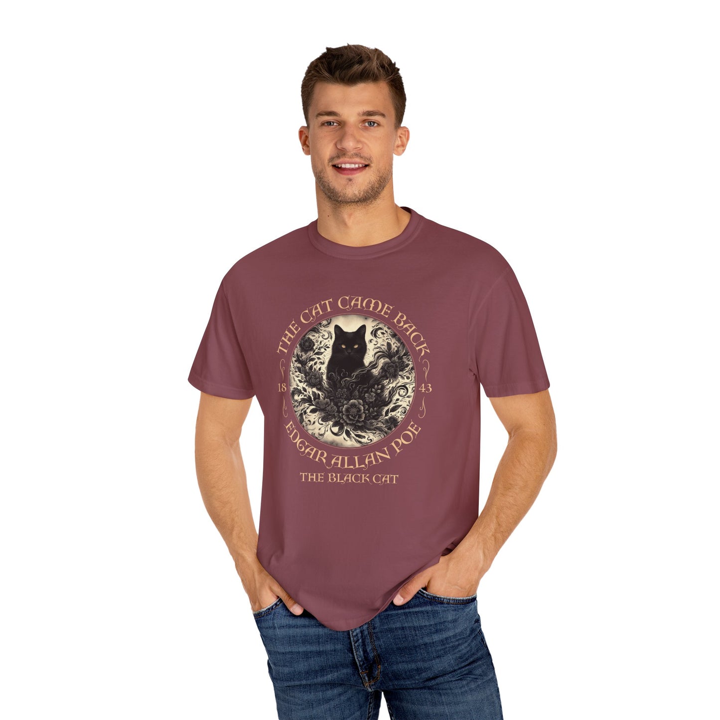 Gothic Cat TShirt Edgar Allan Poe The Black Cat Dark Academia Cottagecore Aesthetic Book Lover Gift Haunting Apparel Halloween Fall Tee T-Shirt Printify