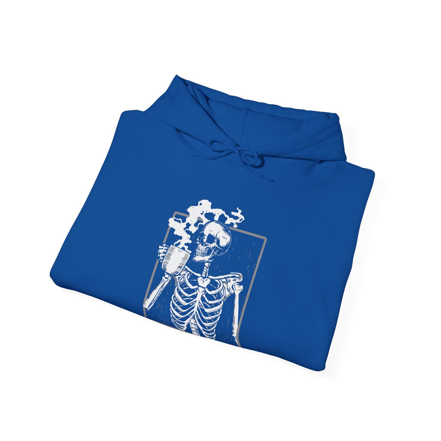 Halloween Skeleton Hoodie, Funny Coffee Drinking Skeleton, Spooky Season Sweater, Trick or Treating Shirt, Warm Halloween Party Hoodie Hoodie Printify