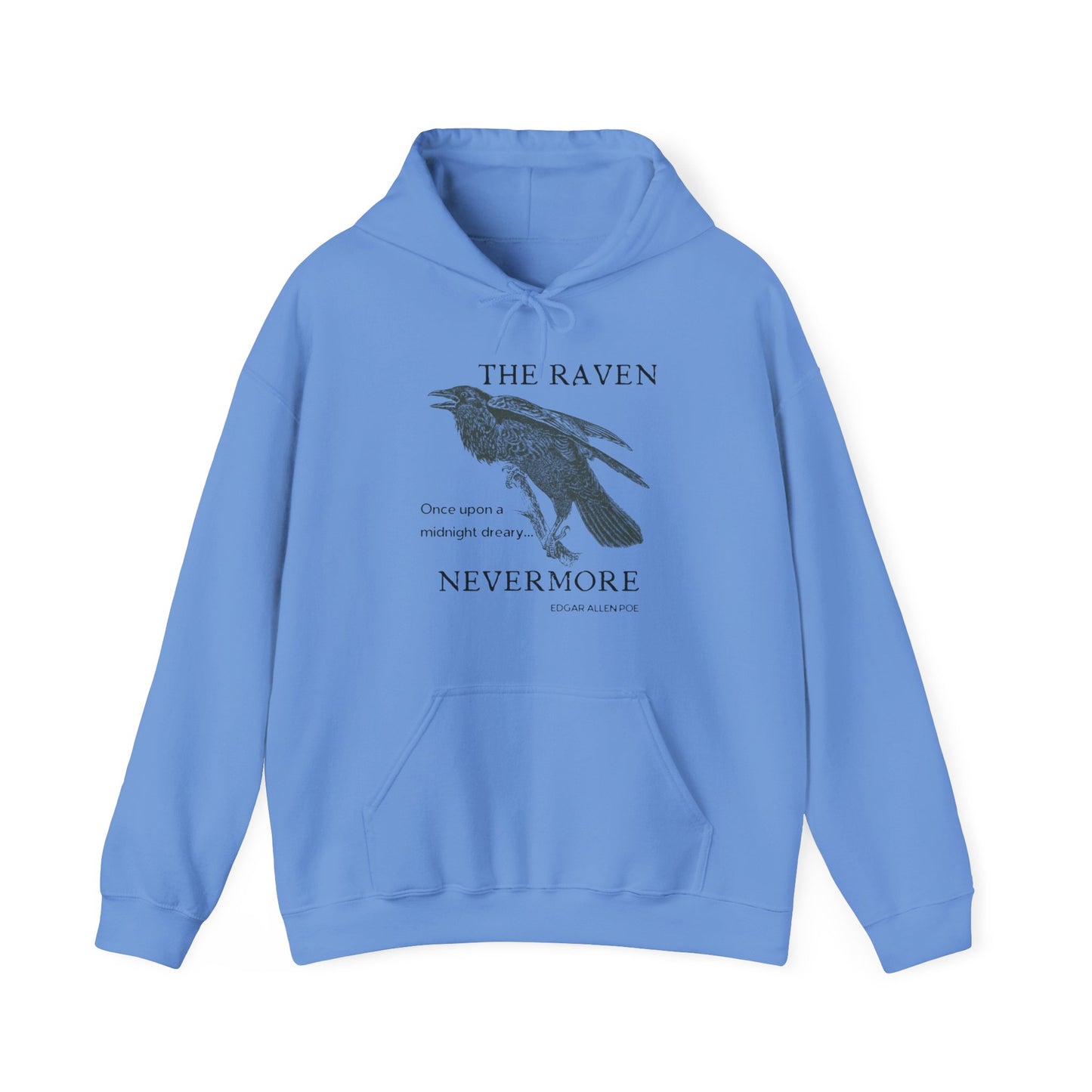 Halloween Vintage The Raven Hoodie, Spooky Season Sweater, Trick or Treating Shirt, Halloween Party Top, Edgar Allen Poe, Nevermore, Gothic Hoodie Printify Carolina Blue S