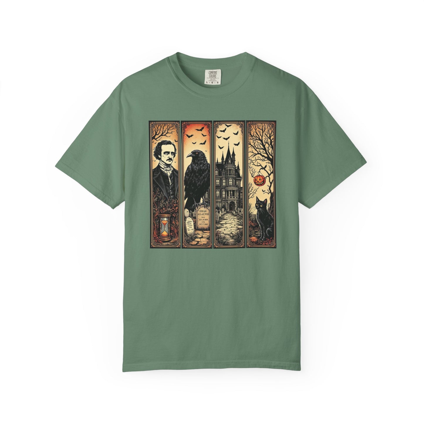 Edgar Allan Poe T-Shirt Gothic Graphic Tee The Raven Nevermore Quote Horror Literature Shirt Dark Academia Aesthetic Halloween Party Gift T-Shirt Printify Light Green S