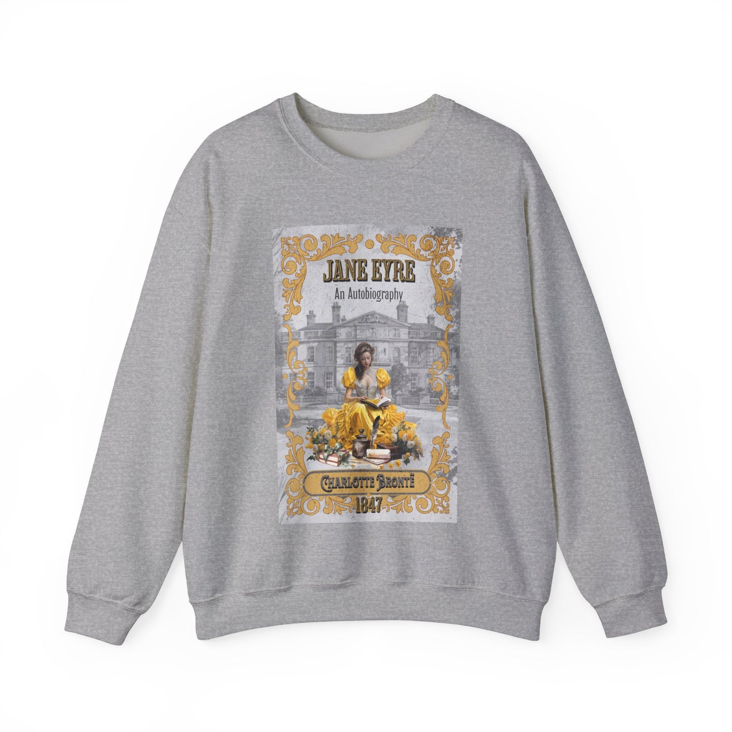 Jane Eyre Sweatshirt, Charlotte Brontë Historical Romance Sweater, Bookish Literary Brontë Sisters Fan Art Gift, Gift for Her, Readers, Sweatshirt Printify S Sport Grey