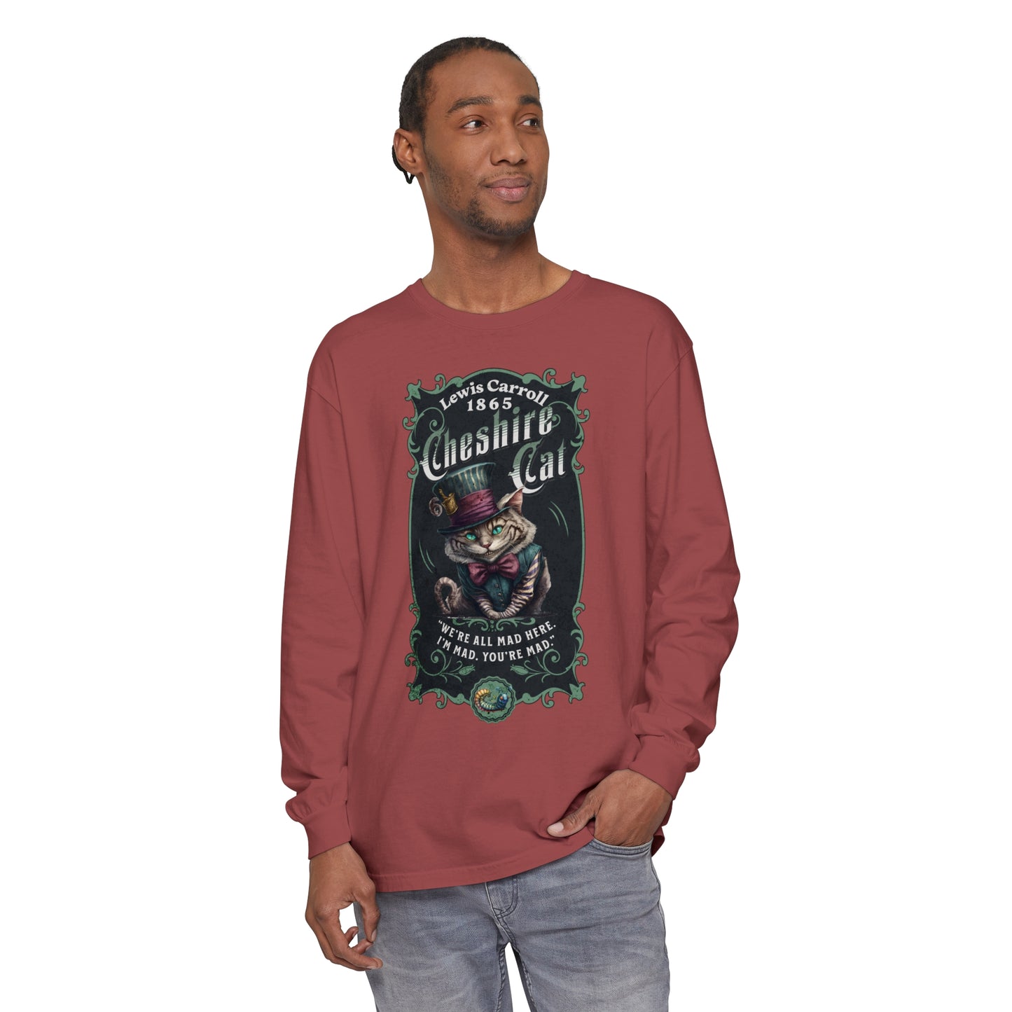 Cheshire Cat Long Sleeve Shirt, Alice in Wonderland, Lewis Carroll Dark Academia TShirt Mad Hatter Tea Party Bookish Book Lover Booktok Gift Long-sleeve Printify