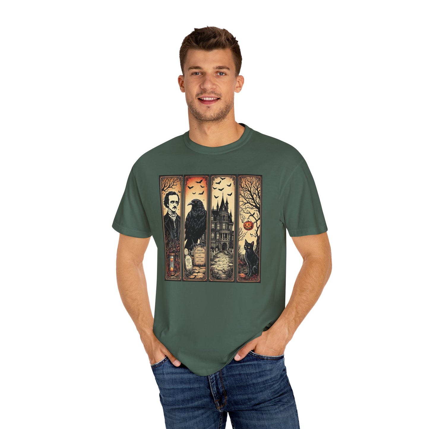 Edgar Allan Poe T-Shirt Gothic Graphic Tee The Raven Nevermore Quote Horror Literature Shirt Dark Academia Aesthetic Halloween Party Gift
