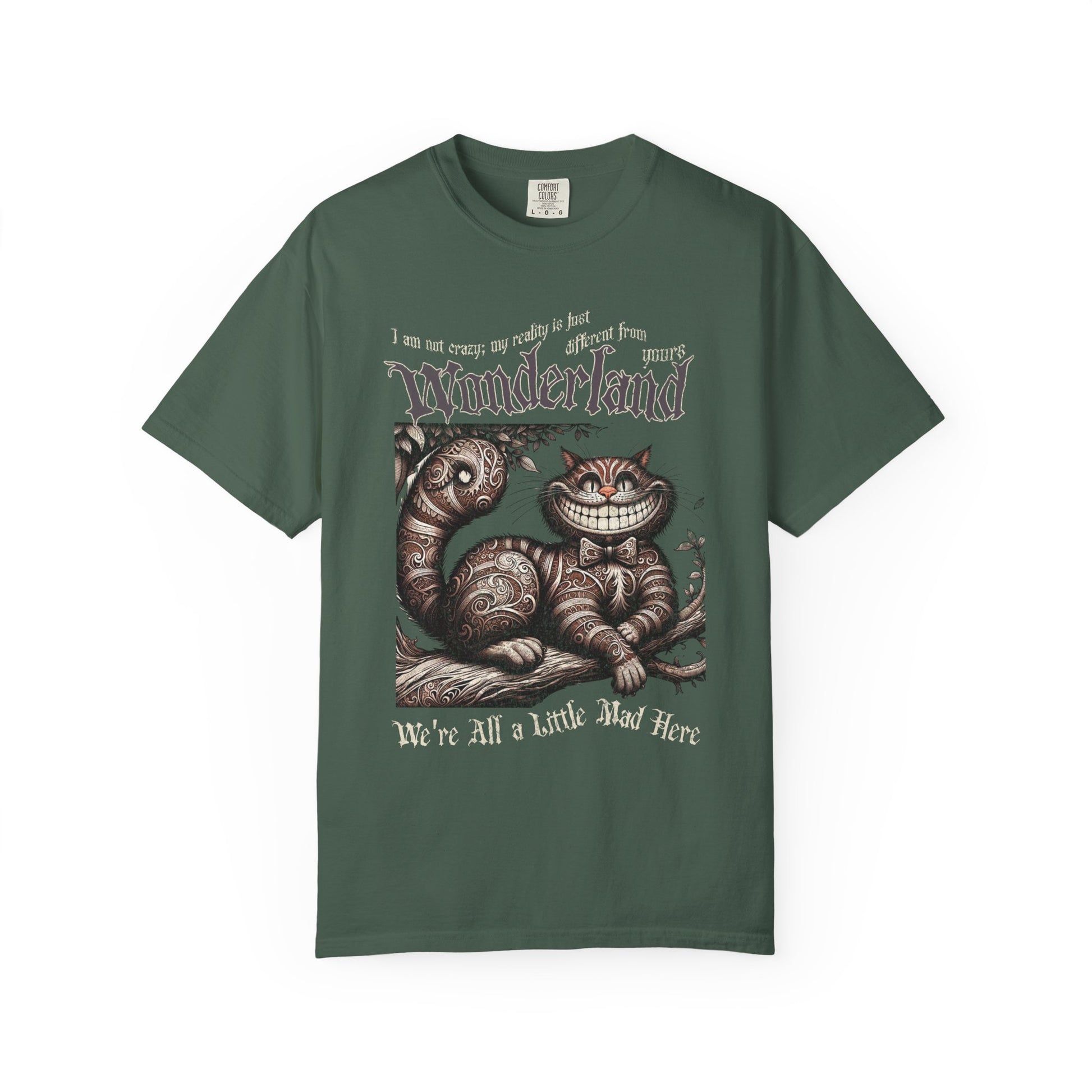 Cheshire Cat Alice in Wonderland TShirt Comfort Colors Oversized T-Shirt Dark Academia Mad Hatter Tea Party Bookish Book Lover Booktok Gift T-Shirt Printify Blue Spruce S