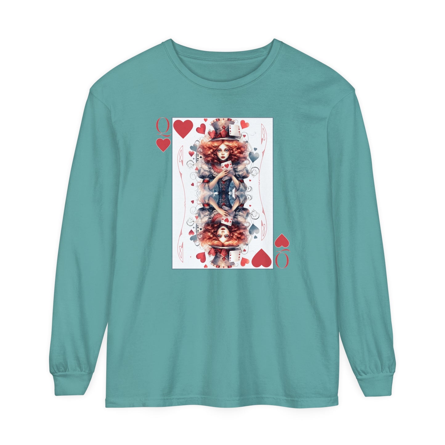 Queen of Hearts Long Sleeve Shirt Alice In Wonderland Lewis Carroll Whimsigoth Academia TShirt Mad Hatter Tea Party Tee Bookish Booktok Gift Long-sleeve Printify Seafoam S