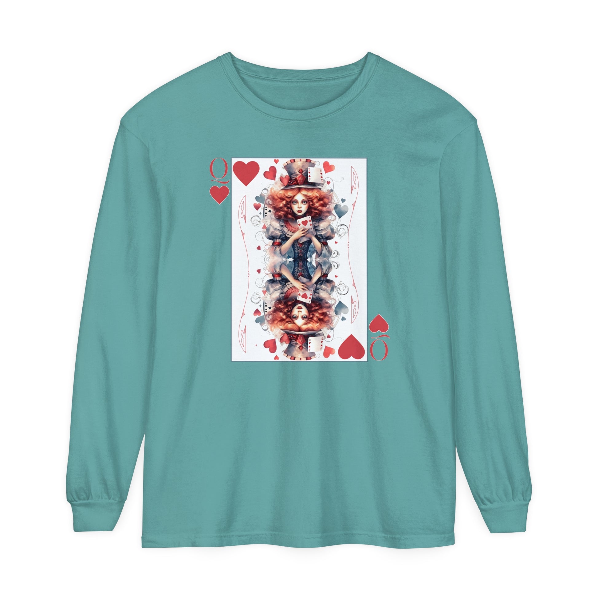 Queen of Hearts Long Sleeve Shirt Alice In Wonderland Lewis Carroll Whimsigoth Academia TShirt Mad Hatter Tea Party Tee Bookish Booktok Gift Long-sleeve Printify Seafoam S