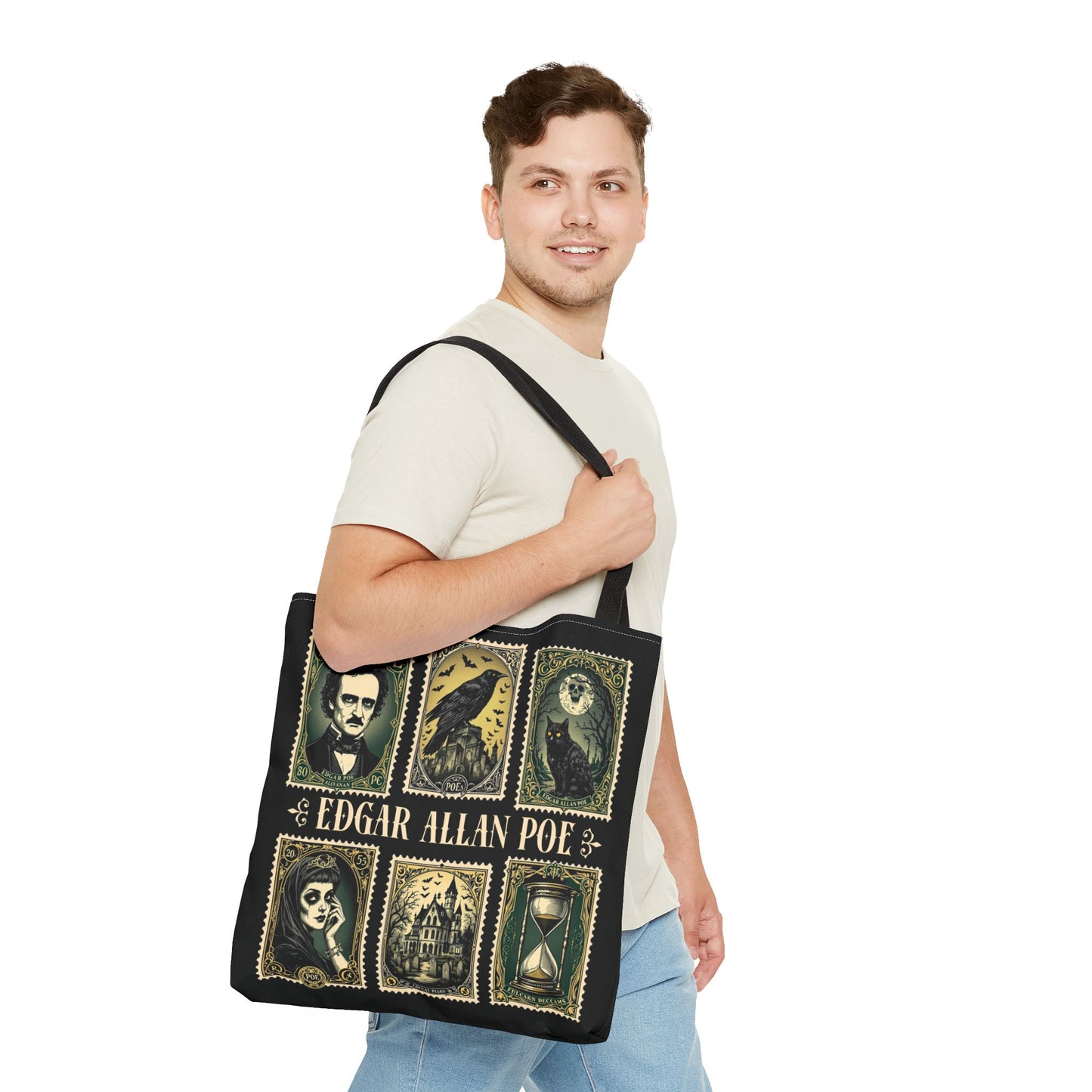 Edgar Allan Poe Tote Bag Gothic Literary Gift for Book Lover Dark Academia Macabre Accessory Halloween Tote Fall School Bag for Poetember Bags Printify