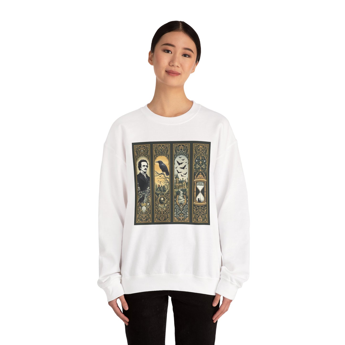 Edgar Allan Poe Sweatshirt The Raven Nevermore Gothic Horror Sweater Dark Academia Macabre Halloween Gift for Book Lovers Birthday Christmas Sweatshirt Printify