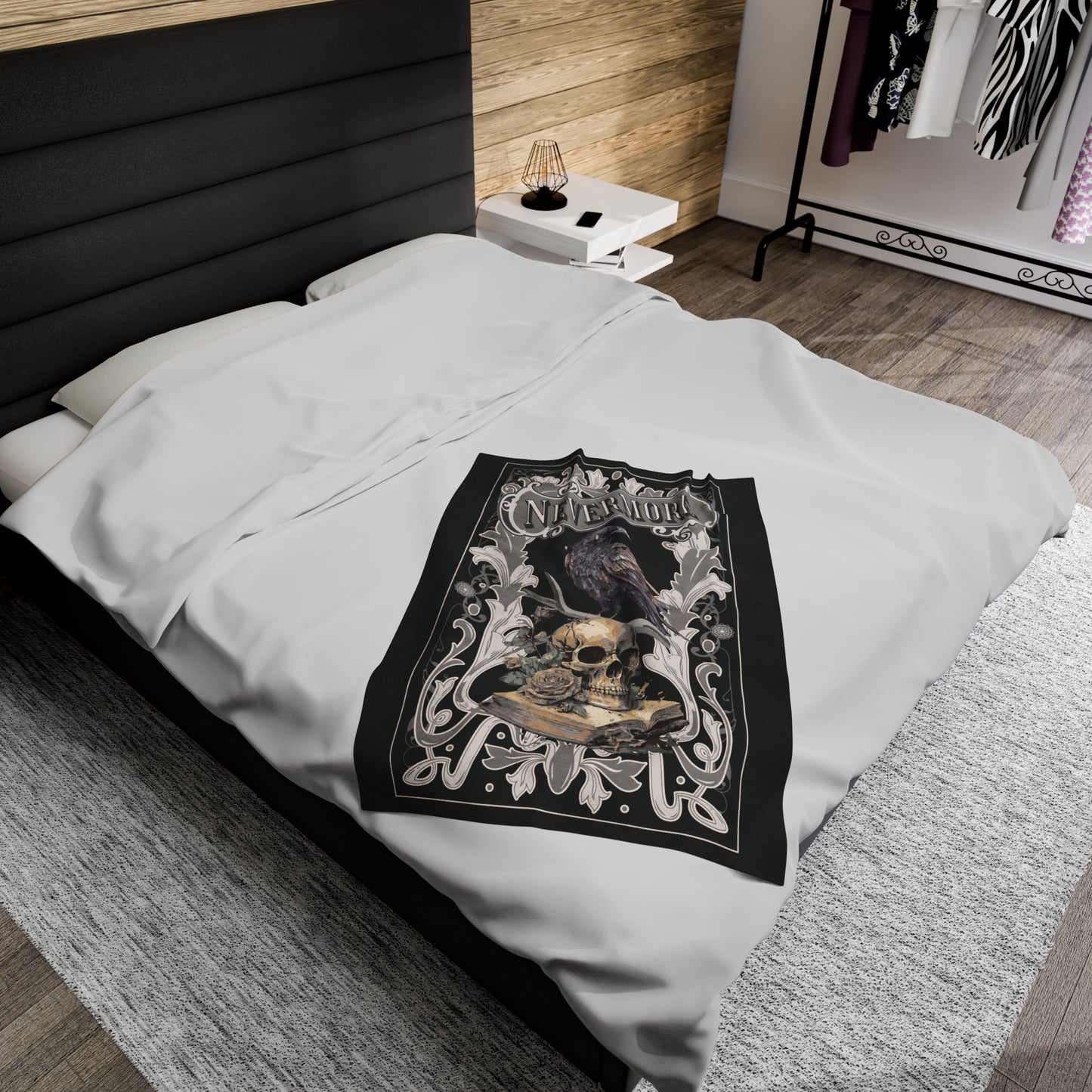 Edgar Allan Poe, Nevermore The Raven Throw Blanket, Book Lover Reading Blanket, Gothic, Light, Dark Academia, Horror Movie Watching Blanket All Over Prints Printify