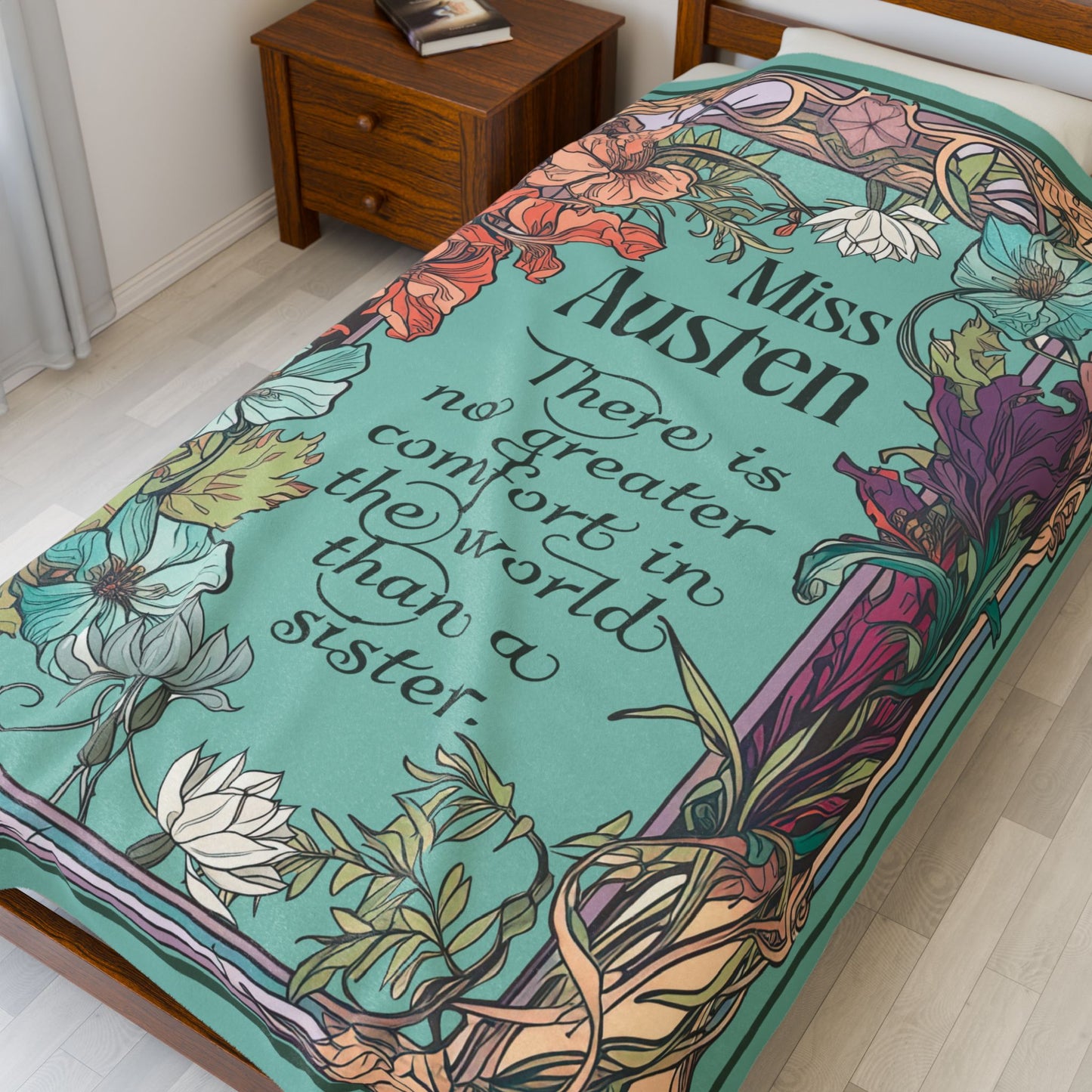 Jane Austen Quote Cozy Literary Velveteen Blanket - Perfect for Book Lovers, Gifts for Sisters, Home Decor, Reading Nook, Cozy Nights All Over Prints Printify