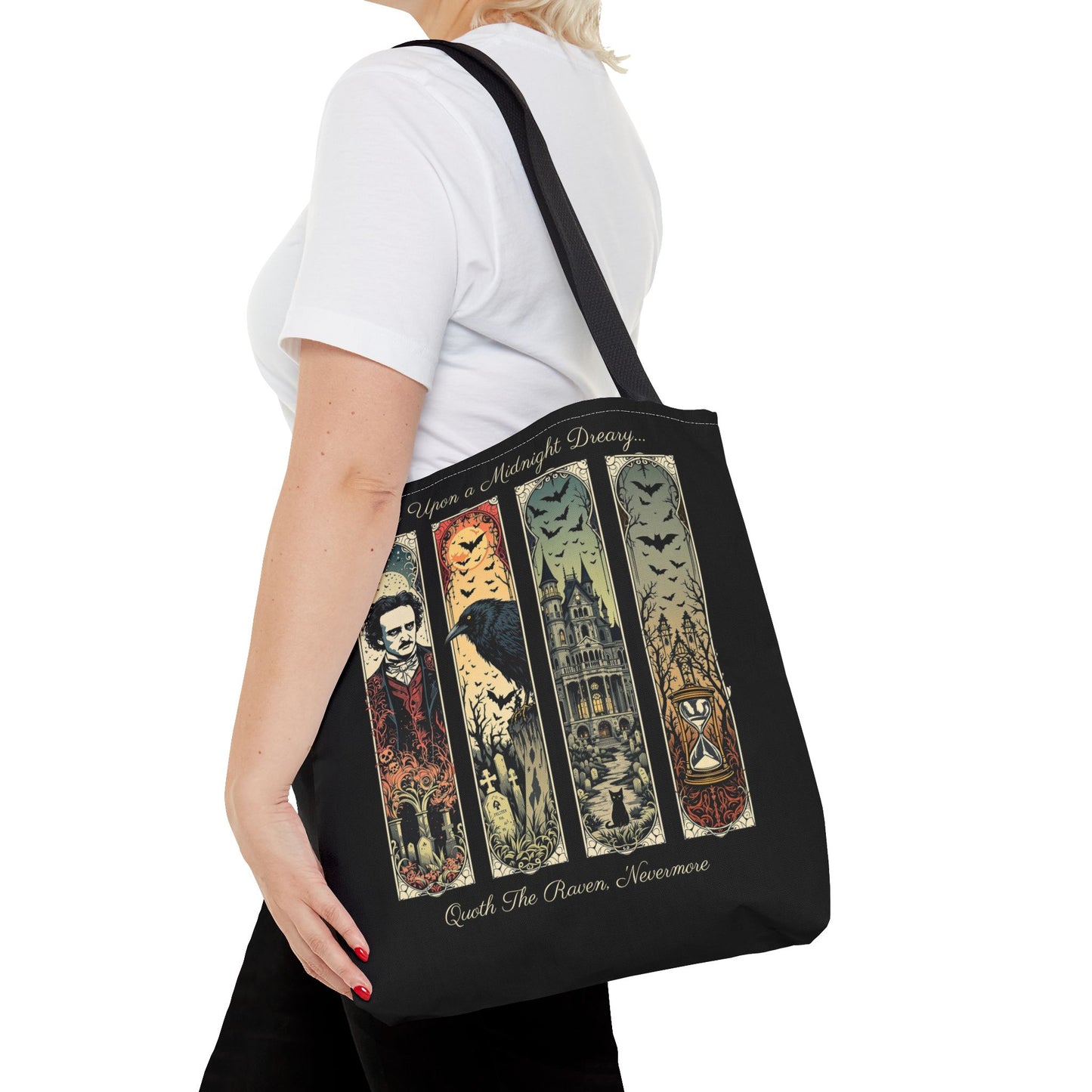 Edgar Allan Poe Tote Bag Gothic Literary Gift for Book Lover Dark Academia Macabre Accessory Halloween Tote Fall School Bag for Poetember Bags Printify
