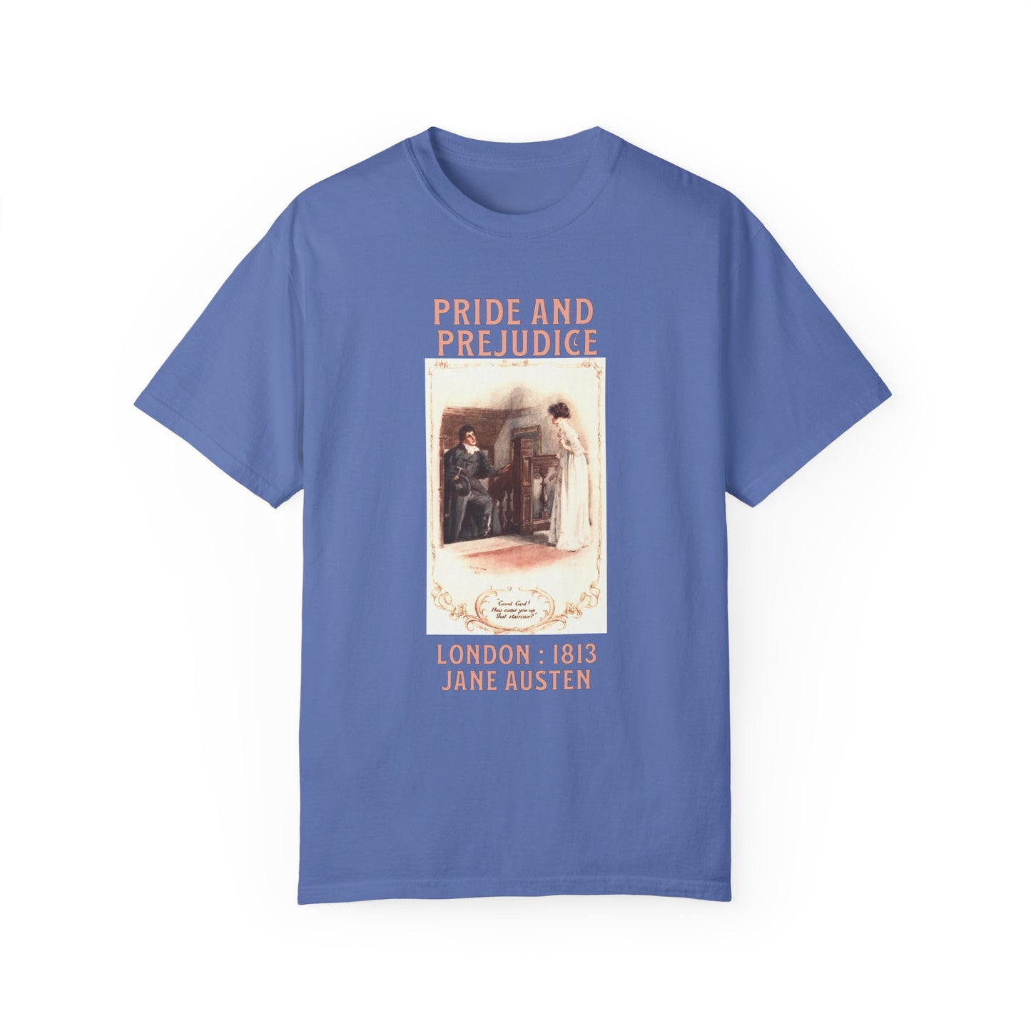 Jane Austen Comfort Colors TShirt, Pride & Prejudice Historical Romance, Bookish Literary Jane Austen Fan Art, Gift for Her Bookclub Tee T-Shirt Printify Mystic Blue S