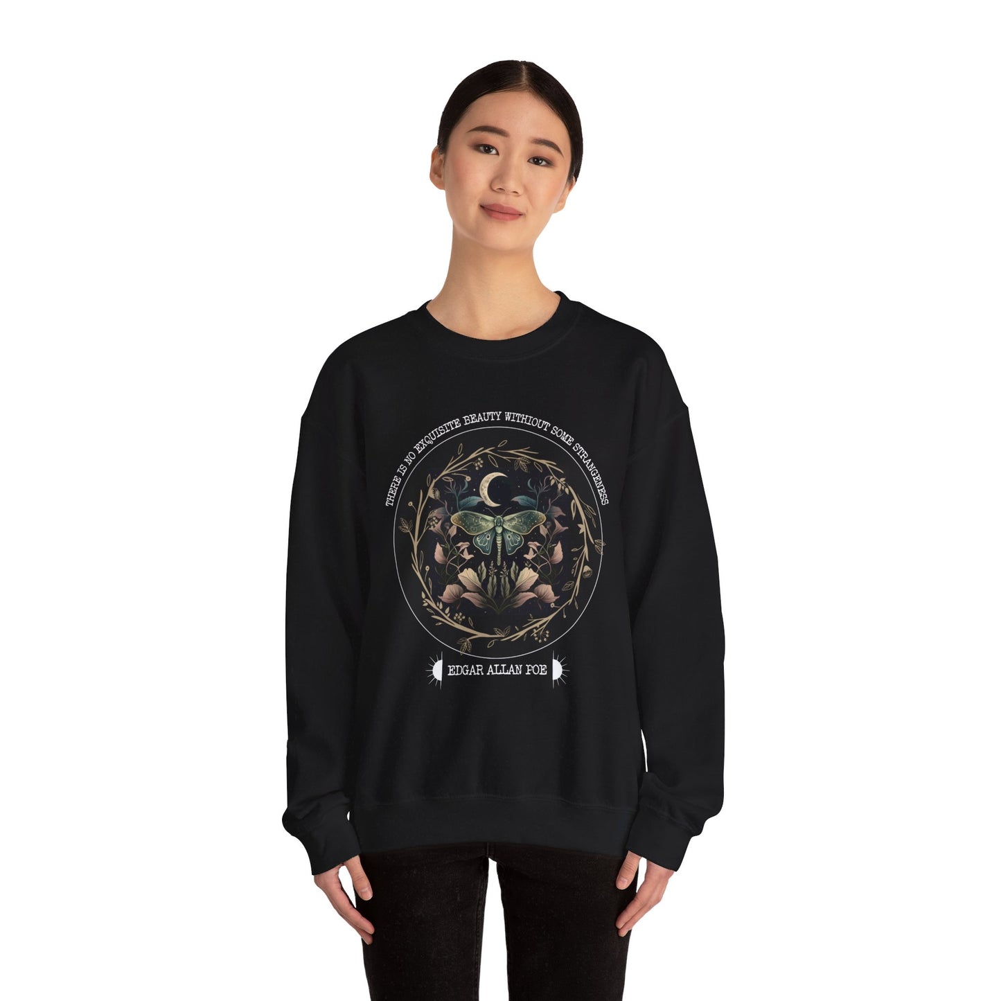 Edgar Allan Poe, Fairycore Night Garden Sweatshirt, Book Lover, Haunting Gothic Botanical Gift, Light, Dark Academia, Literature Sweater Sweatshirt Printify