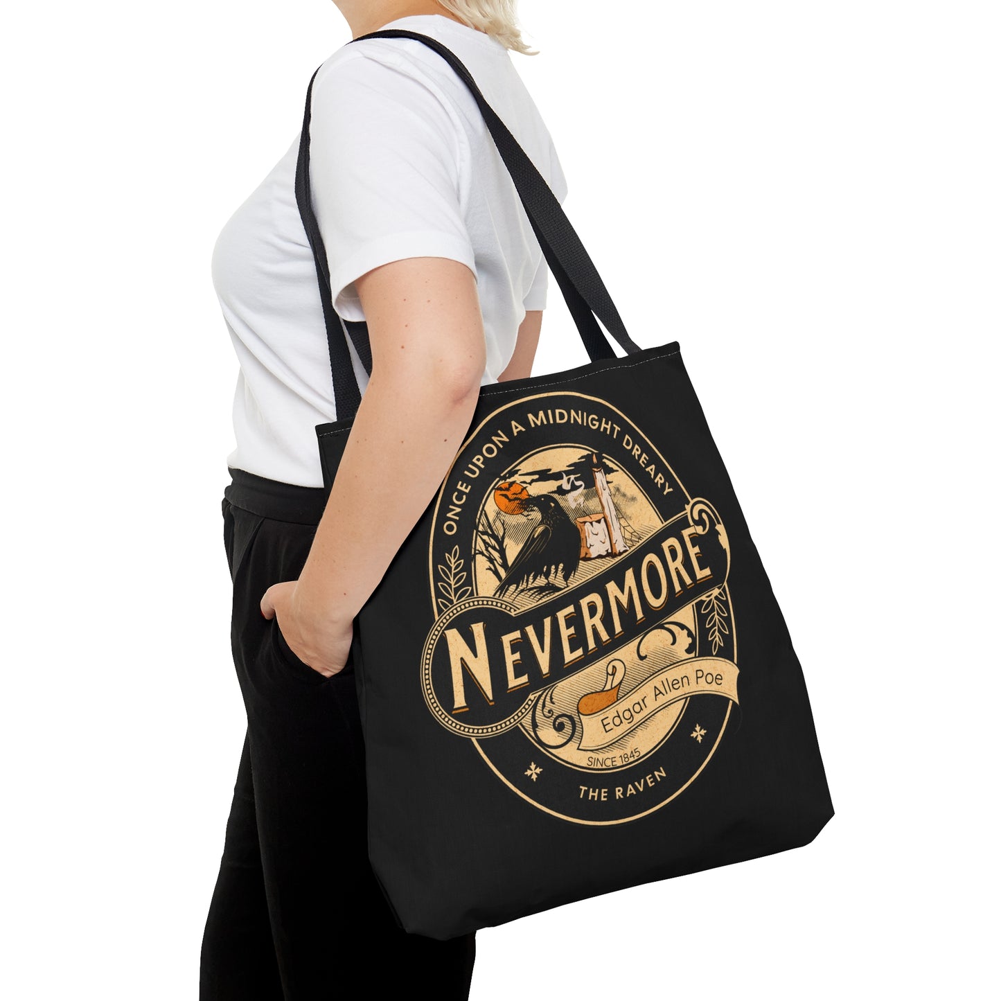 Edgar Allan Poe Tote Bag, The Raven Vintage Poetry Lover Shoulder Bag, Dark Academia, Literary, Bookish, Bookclub Gift, Fall Autumn Gift Bags Printify