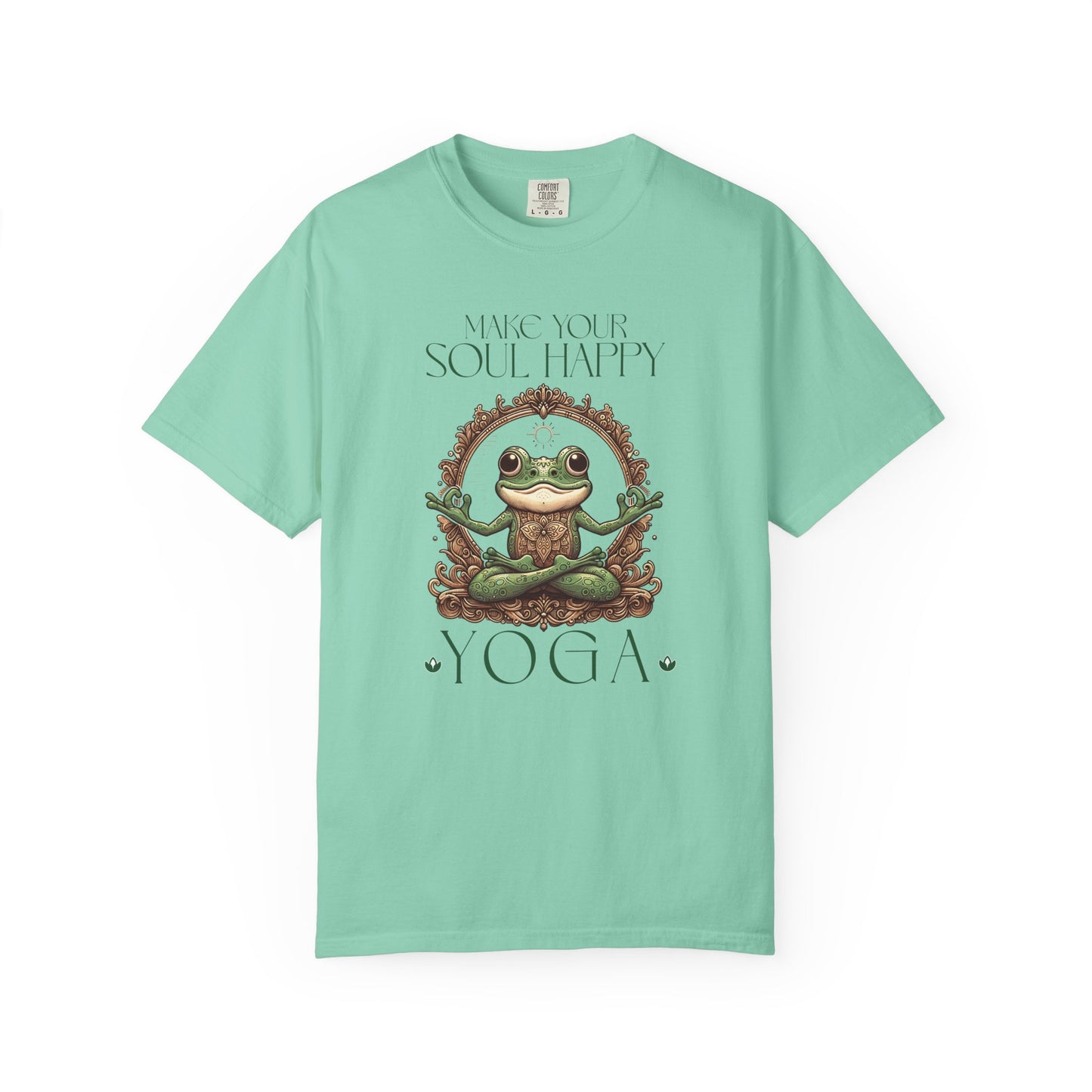 Green Yoga Frog Make Your Soul Happy Unisex T-Shirt, Casual Wear, Highlander Fan Gift, T-Shirt Printify Island Reef S