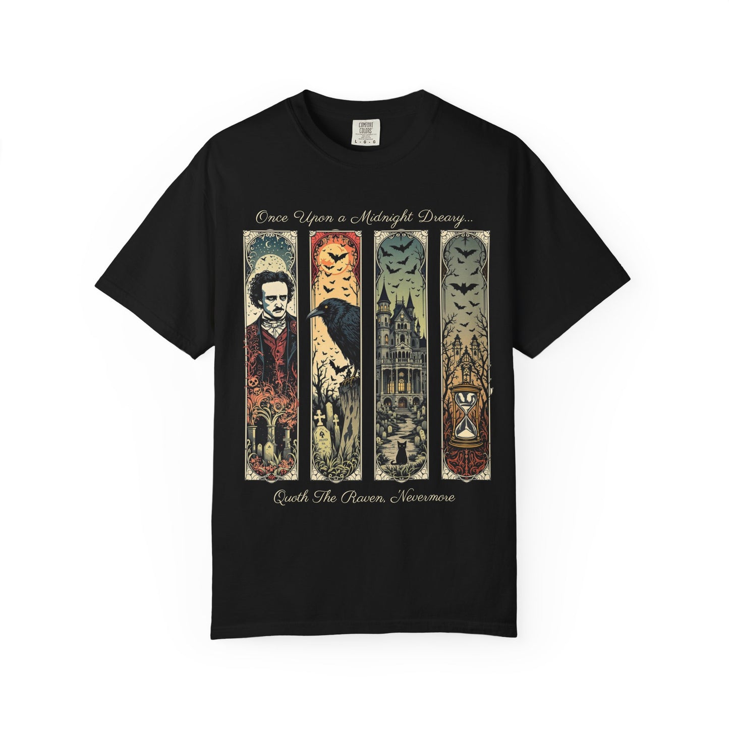Edgar Allan Poe T-Shirt Gothic Graphic Tee The Raven Nevermore Quote Horror Literature Shirt Dark Academia Aesthetic Halloween Party Gift T-Shirt Printify Black S