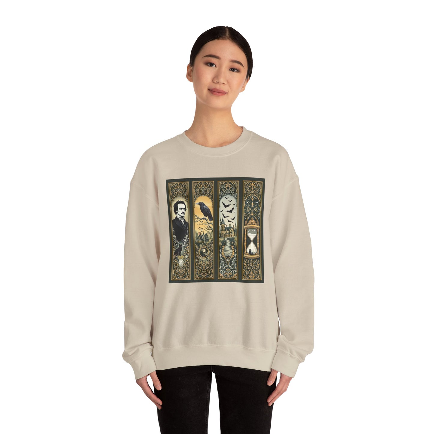 Edgar Allan Poe Sweatshirt The Raven Nevermore Gothic Horror Sweater Dark Academia Macabre Halloween Gift for Book Lovers Birthday Christmas Sweatshirt Printify