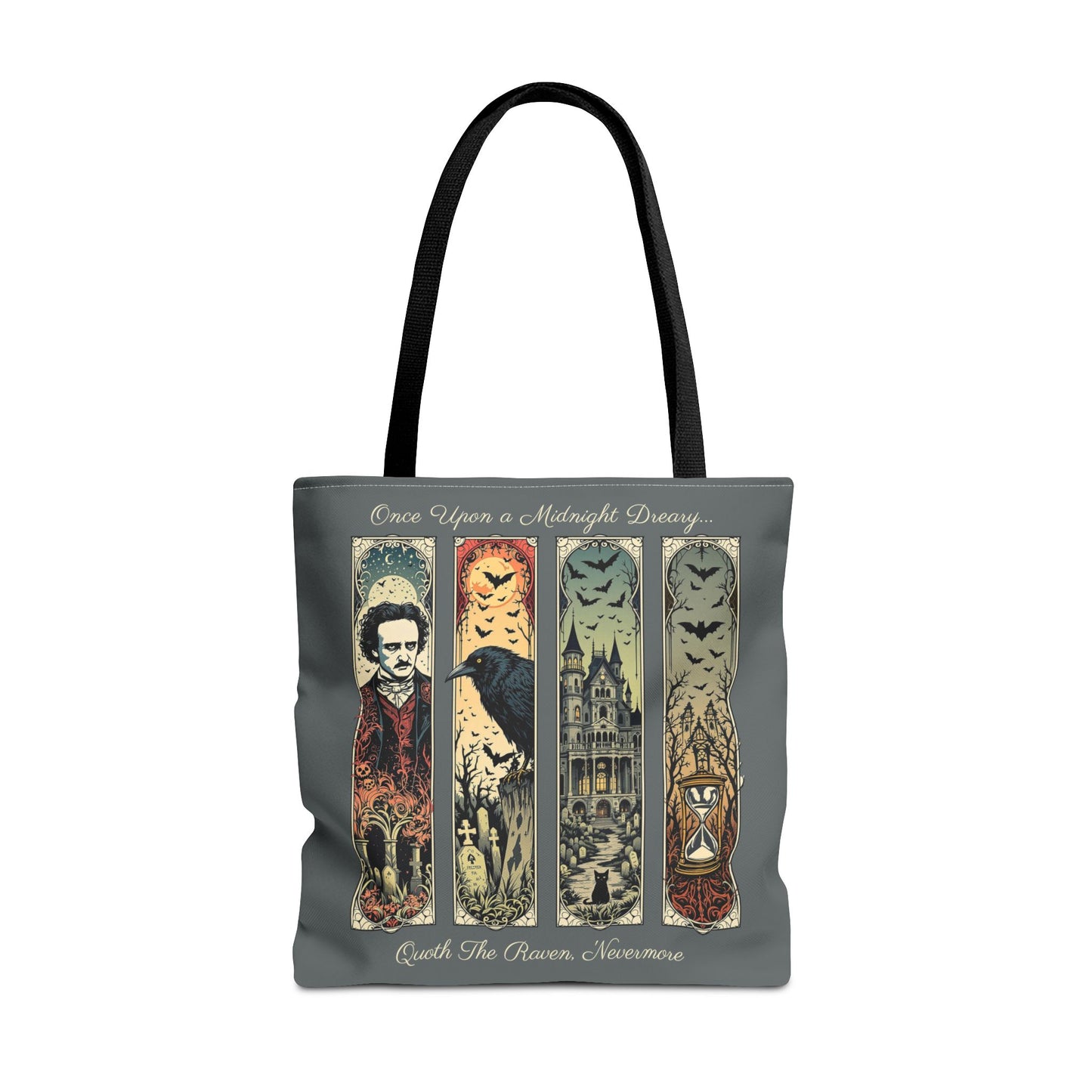 Edgar Allan Poe Tote Bag Gothic Literary Gift for Book Lover Dark Academia Macabre Accessory Halloween Tote Fall School Bag for Poetember Bags Printify 18" × 18'' Black