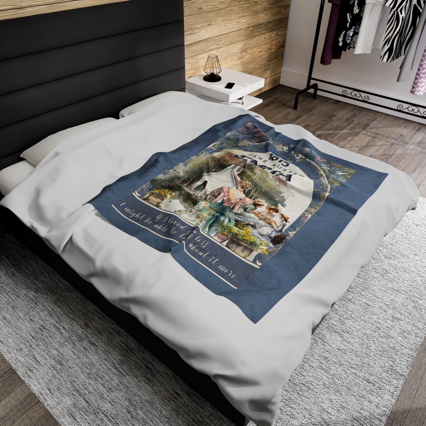 Jane Austen Plush Throw Blanket, Emma Historical Romance Gift, Bookish Literary Jane Austen Fan Art Gift, Gift for Her, Bookclub Gift All Over Prints Printify